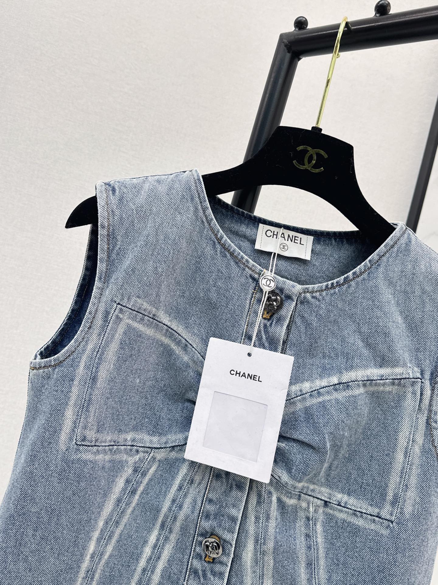 26SS latest super hot bow series denim vest dress