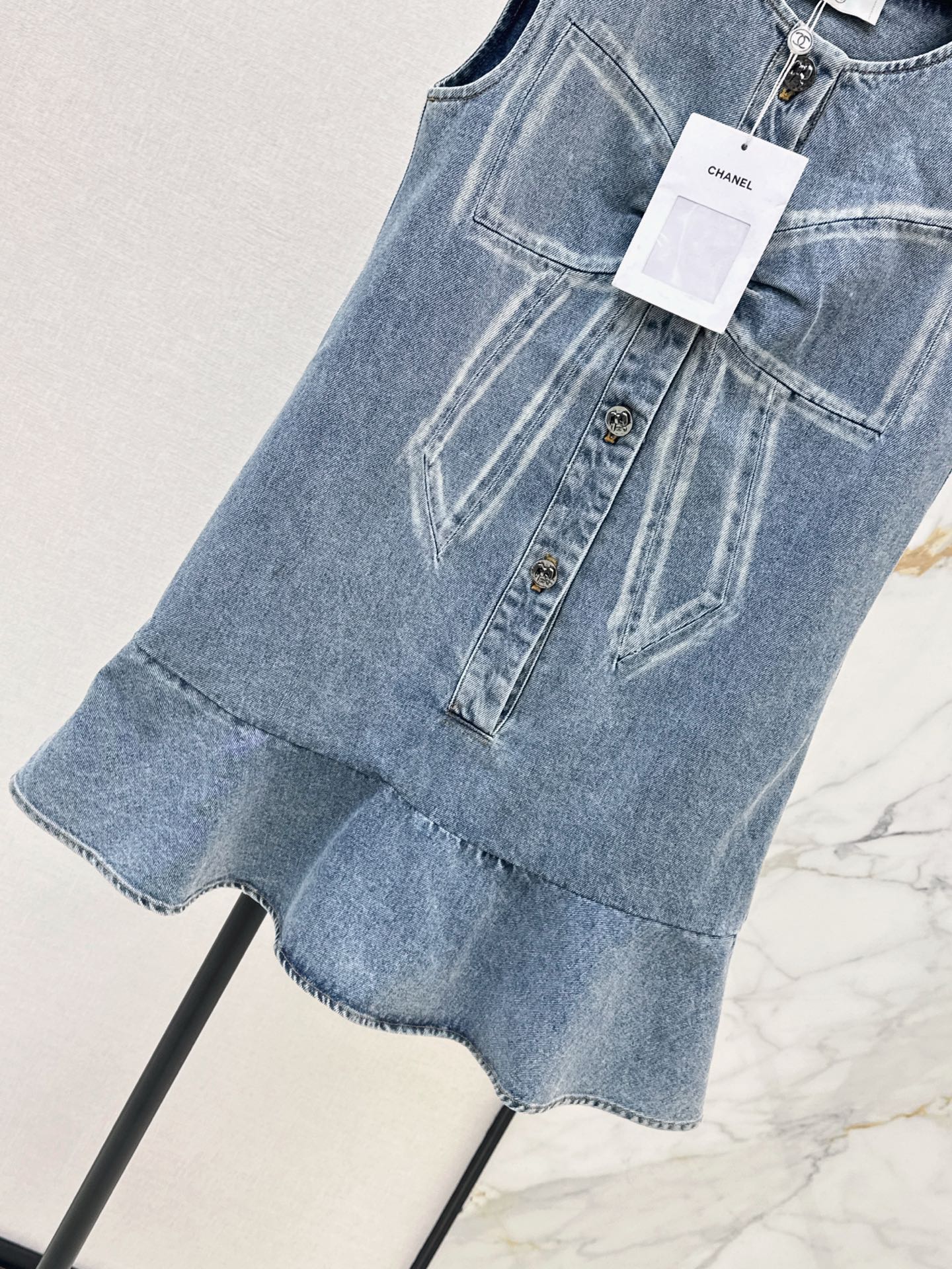 26SS latest super hot bow series denim vest dress