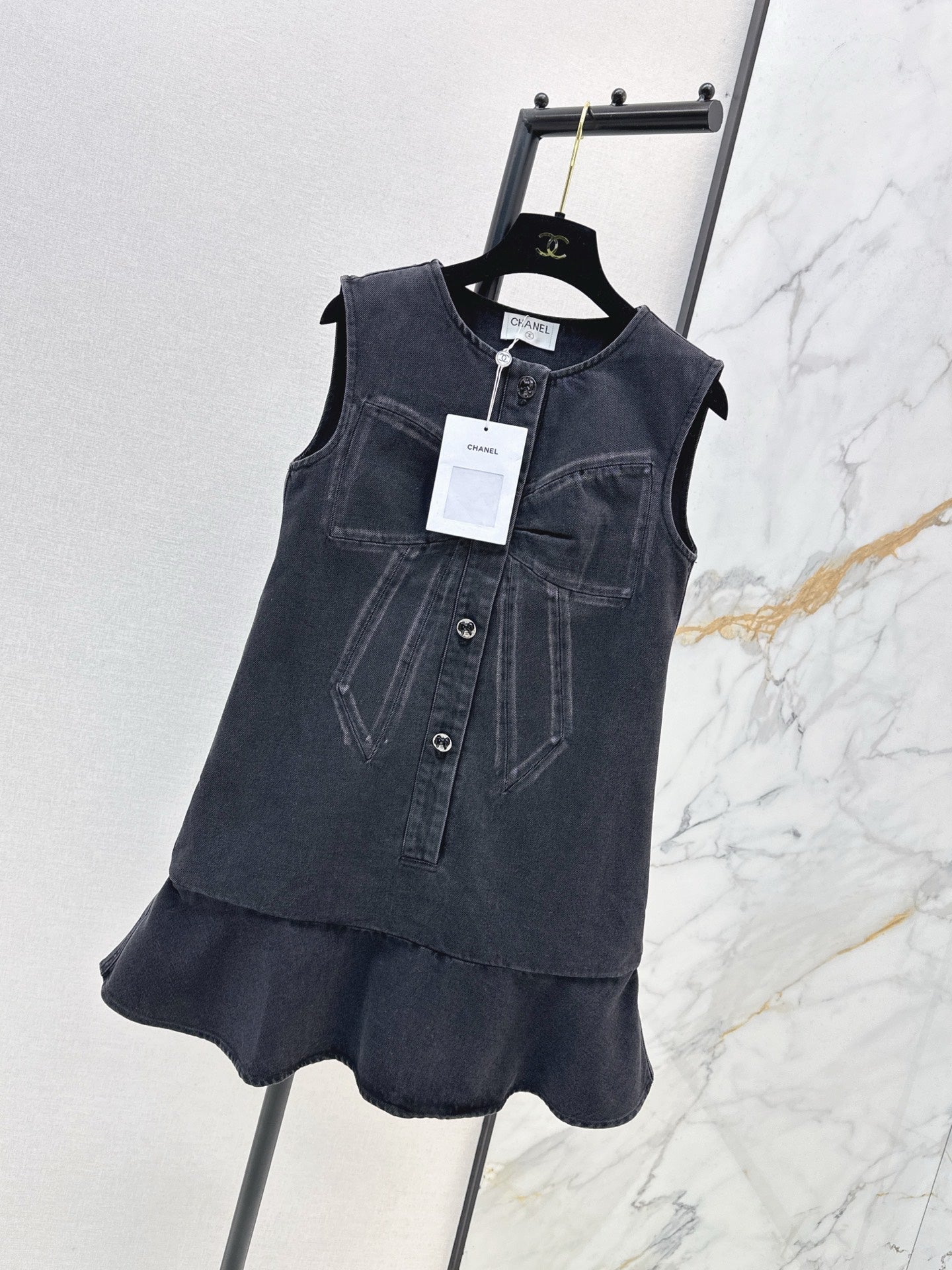 26SS latest super hot bow series denim vest dress