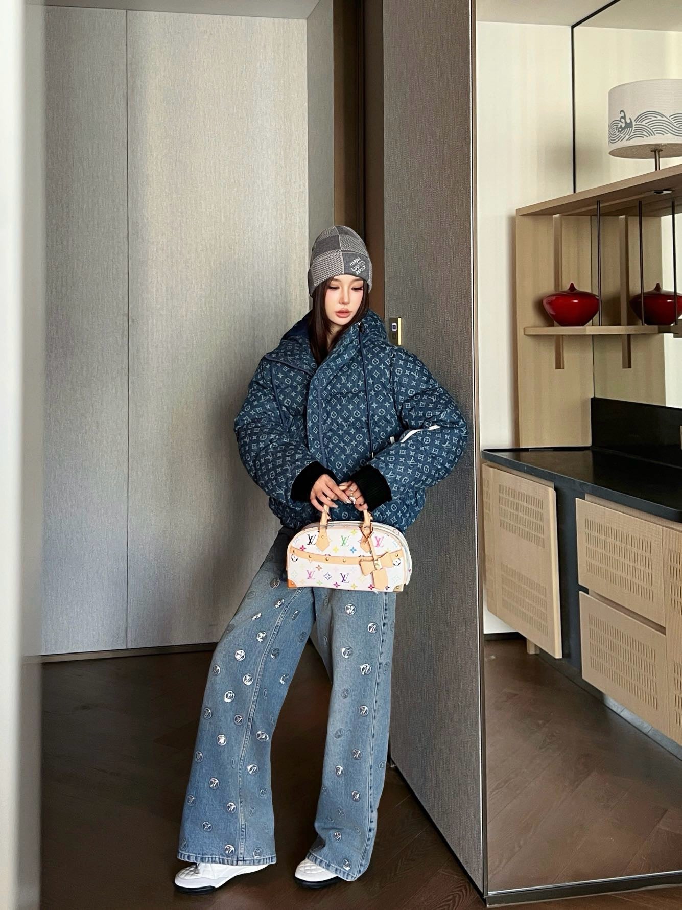 25FW latest ski series denim presbyopic hooded down jacket