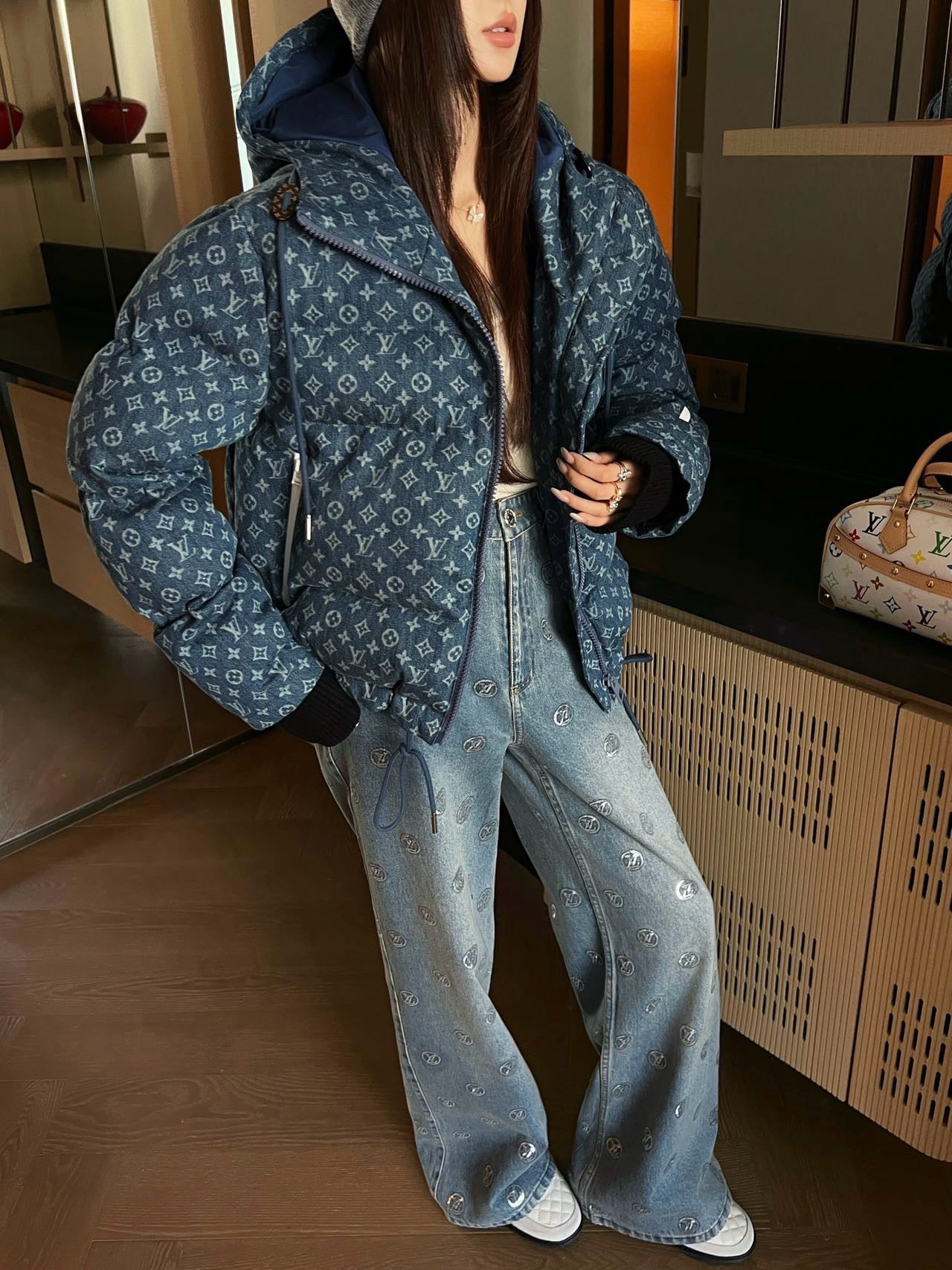 25FW latest ski series denim presbyopic hooded down jacket