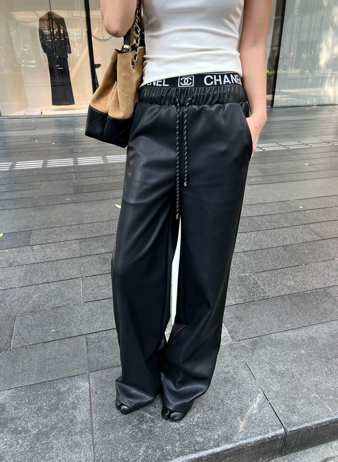 25FW latest style logo webbing decorated straight pants