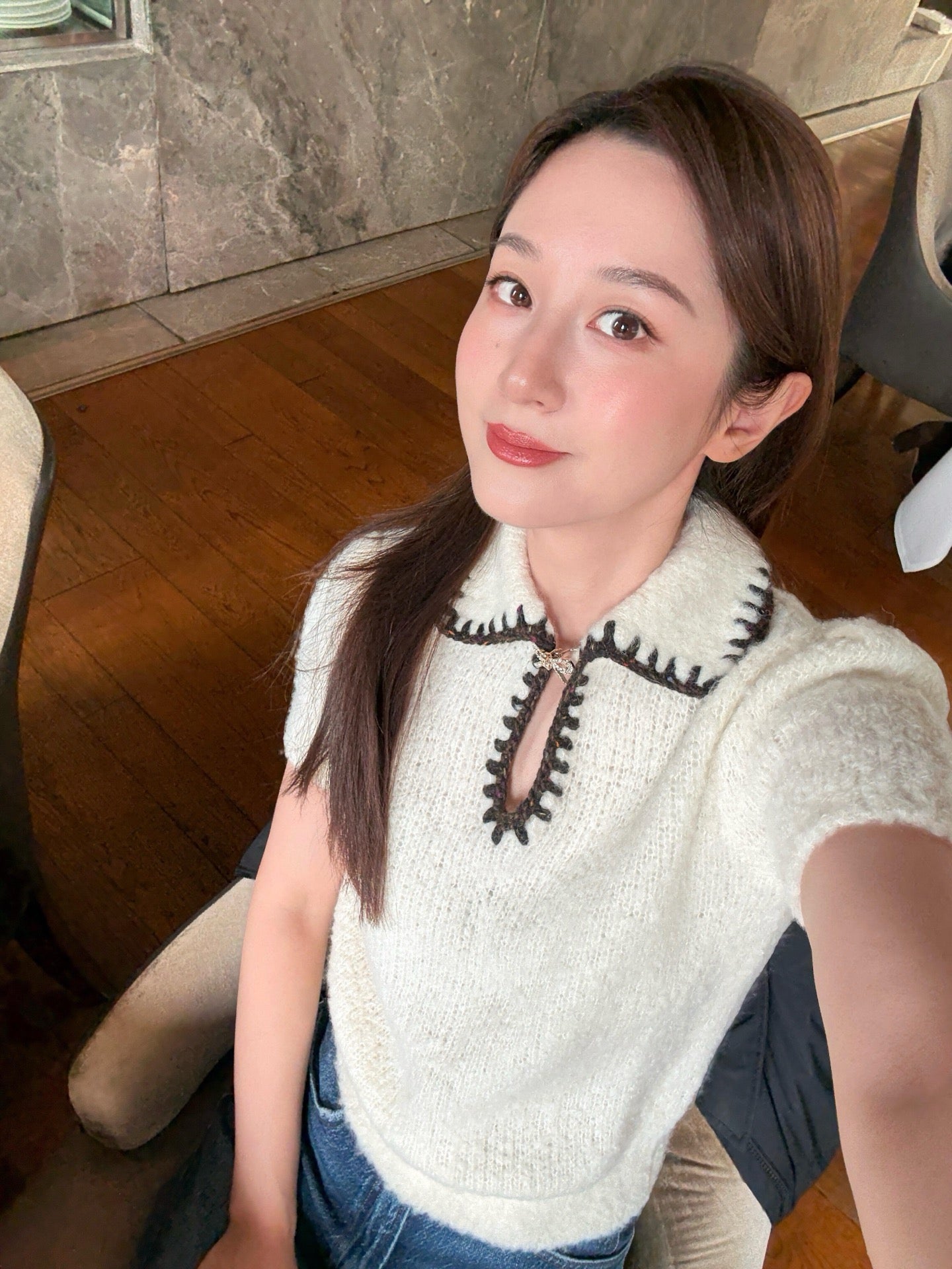 26SS early spring latest ski series bow cashmere short-sleeved sweater