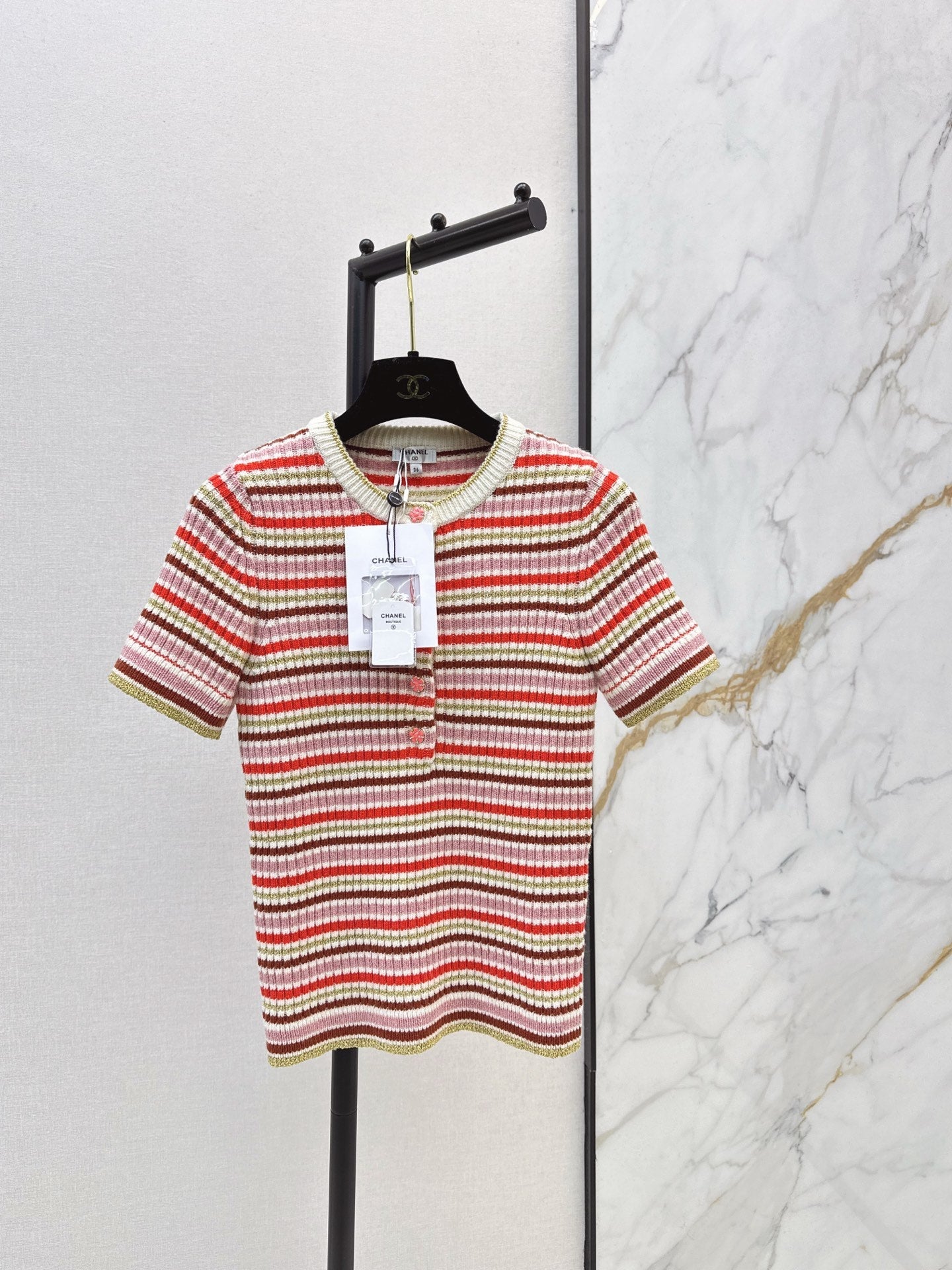 26SS early spring latest coco girls striped knitted short-sleeved sweater