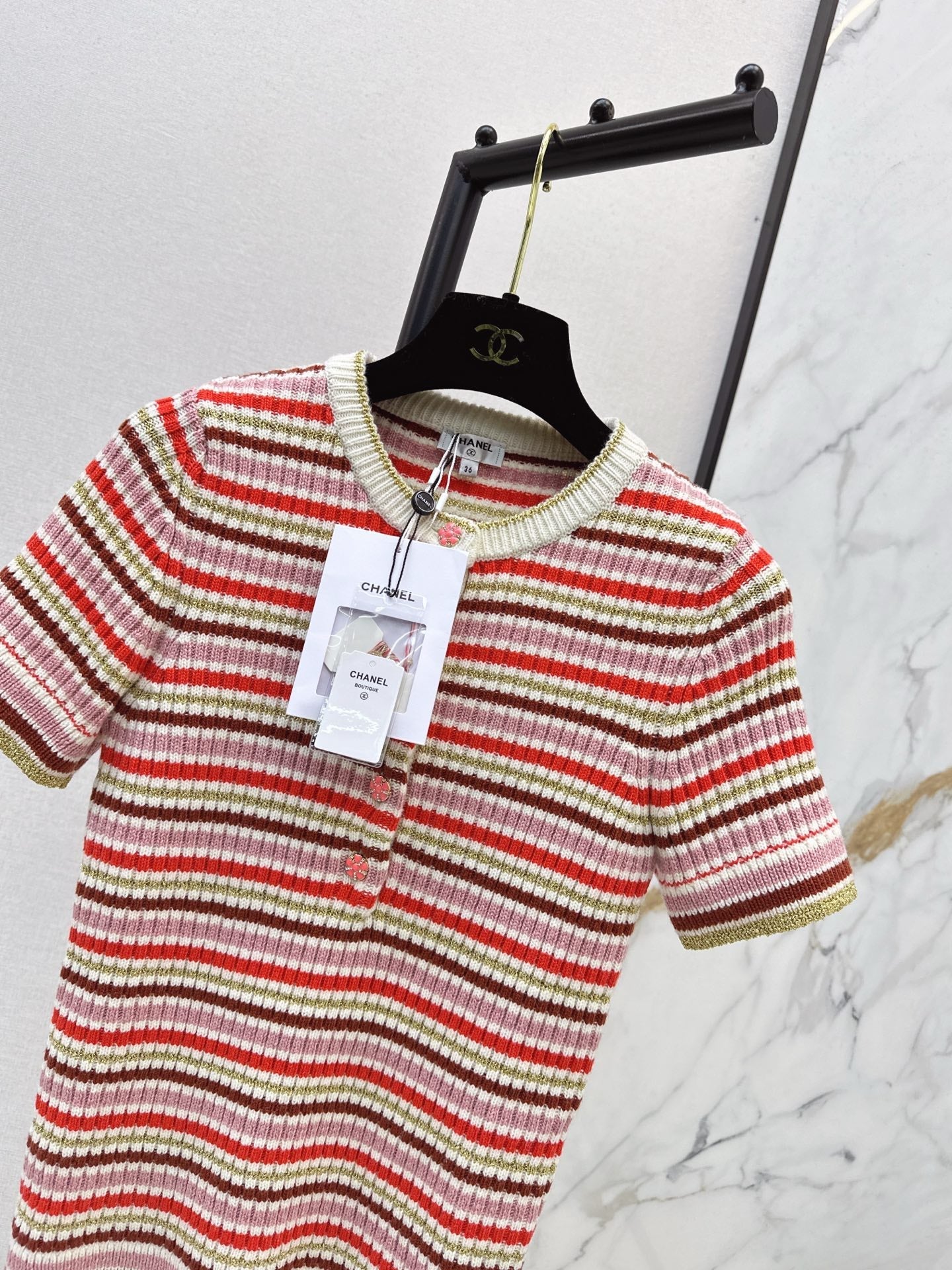 26SS early spring latest coco girls striped knitted short-sleeved sweater