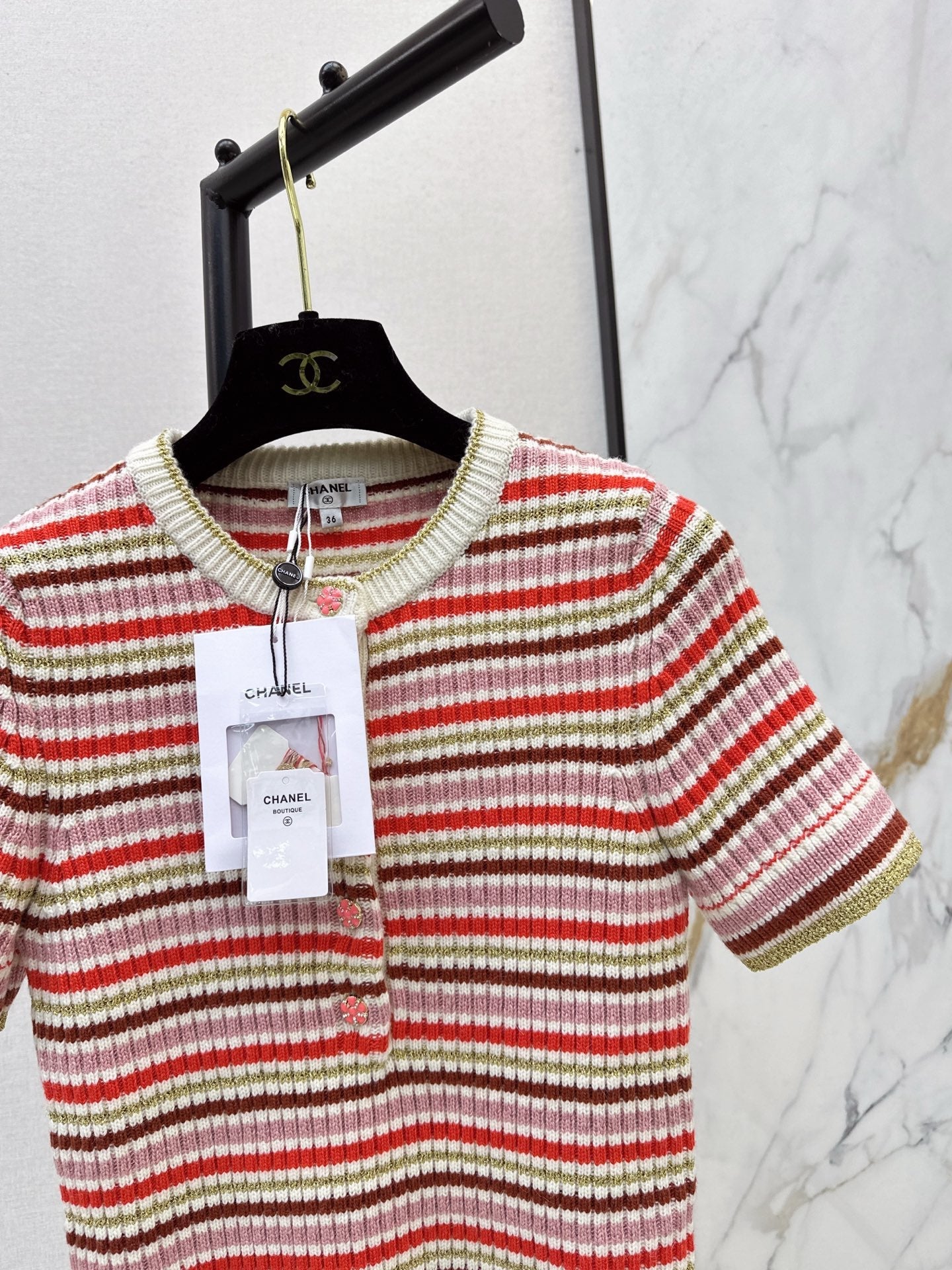 26SS early spring latest coco girls striped knitted short-sleeved sweater