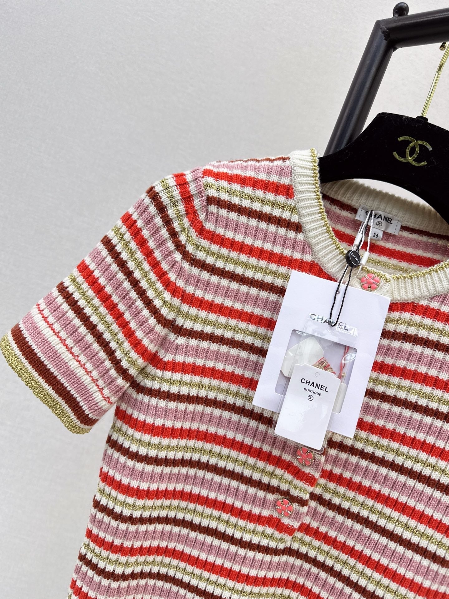 26SS early spring latest coco girls striped knitted short-sleeved sweater