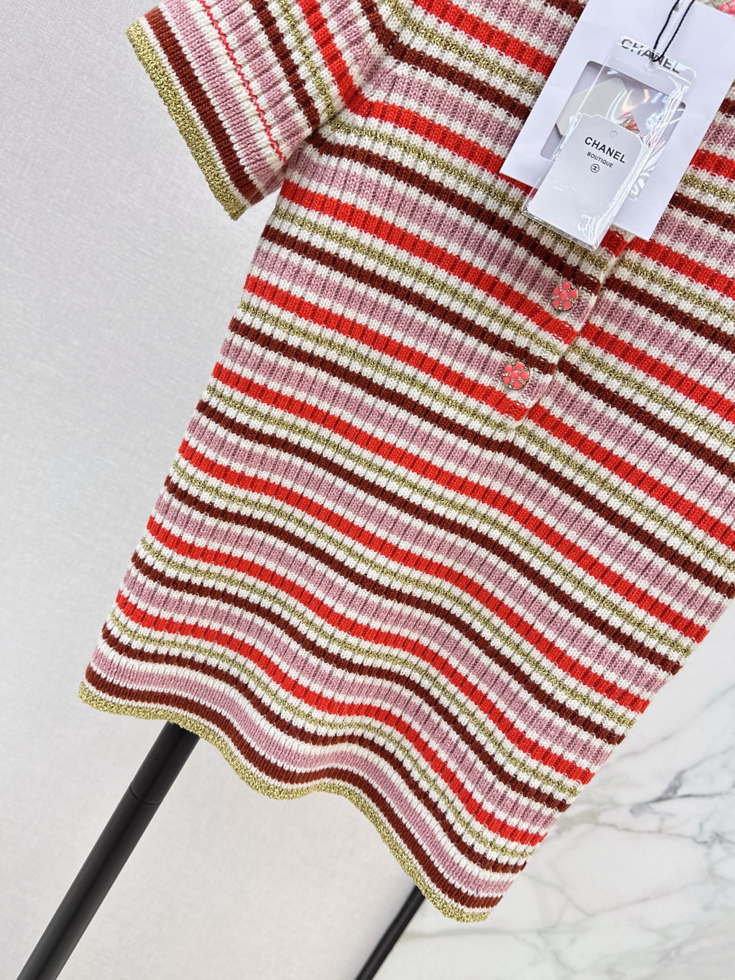26SS early spring latest coco girls striped knitted short-sleeved sweater