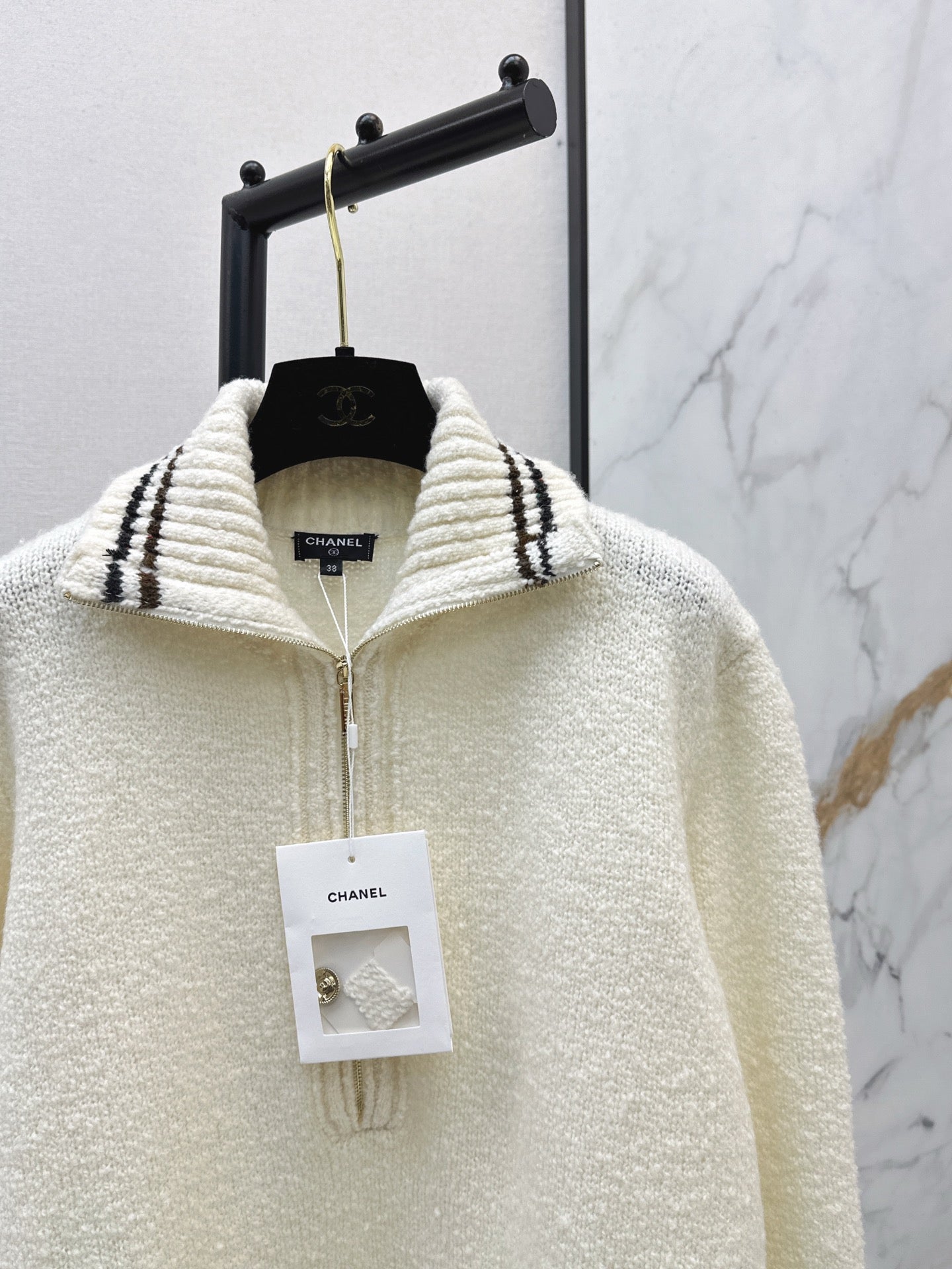 26SS early spring latest coco girls striped knitted half-zip sweater