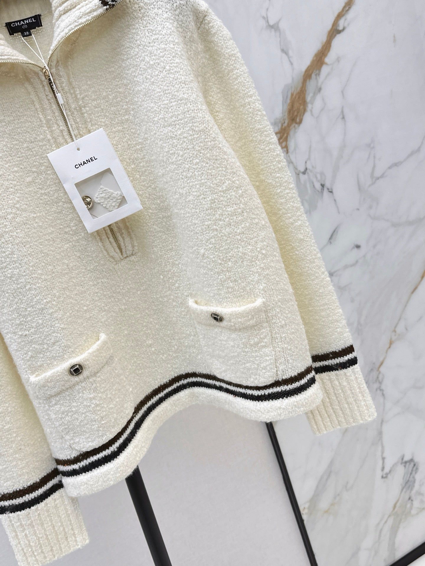 26SS early spring latest coco girls striped knitted half-zip sweater