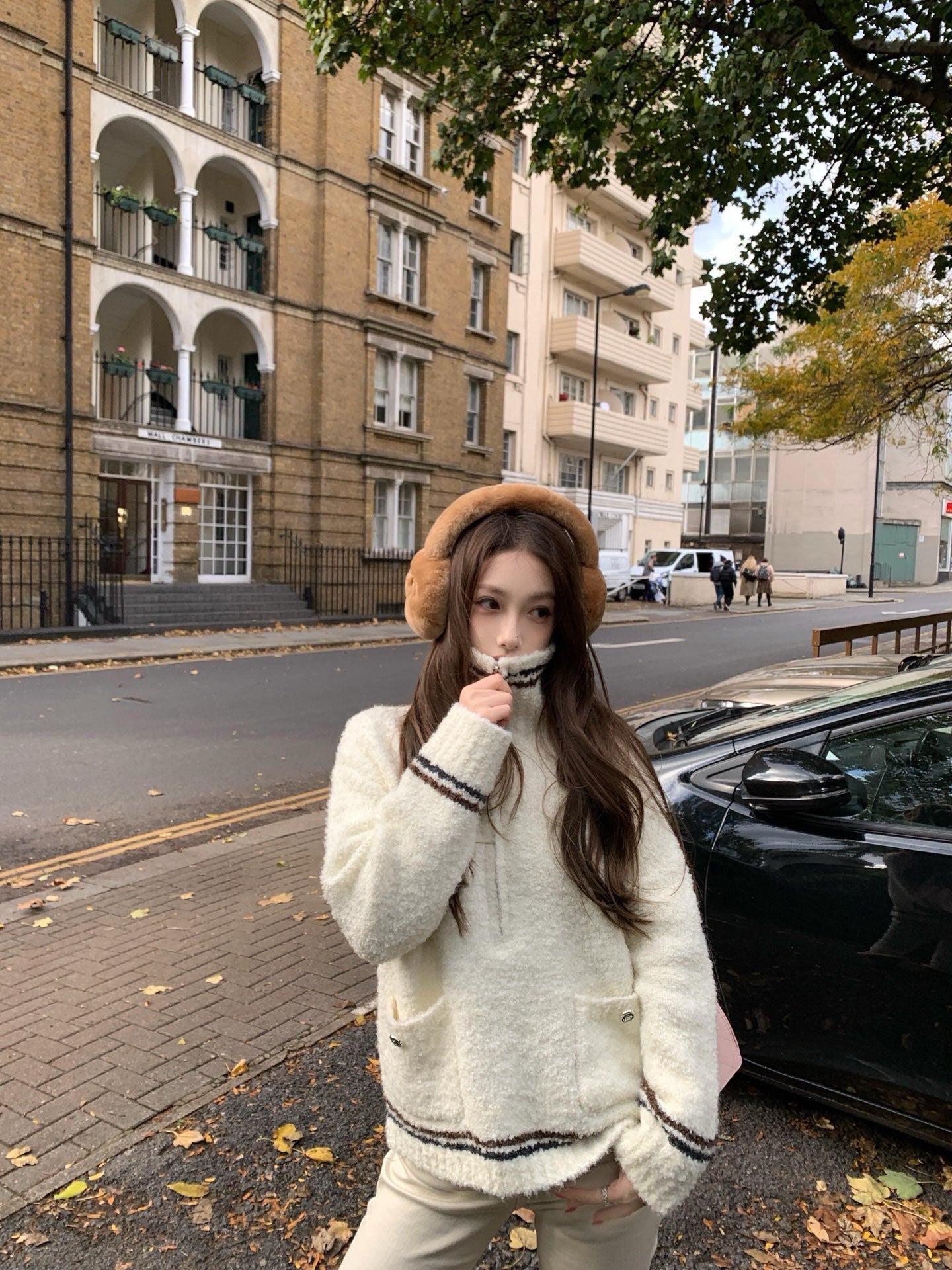 26SS early spring latest coco girls striped knitted half-zip sweater