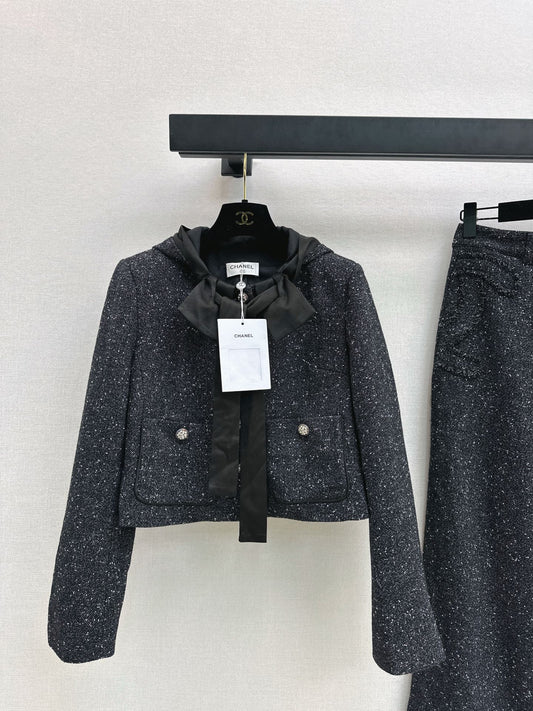 25FW latest style houndstooth slub tweed coat