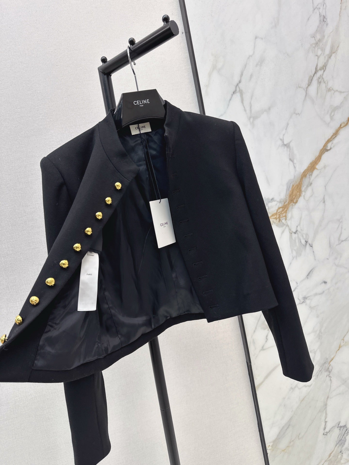 25FW latest black gold series Arc de Triomphe gold buckle decorative jacket