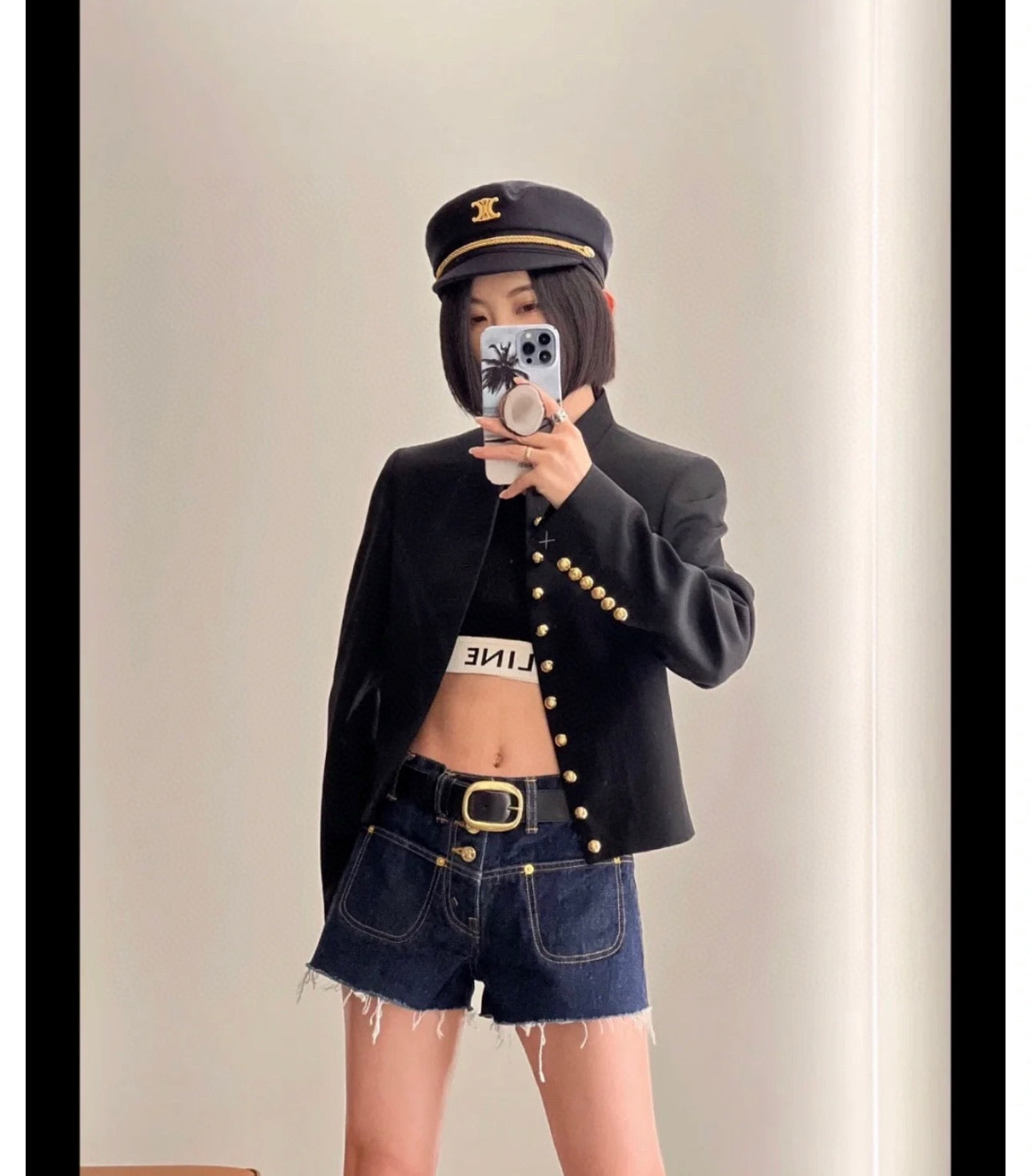 25FW latest black gold series Arc de Triomphe gold buckle decorative jacket