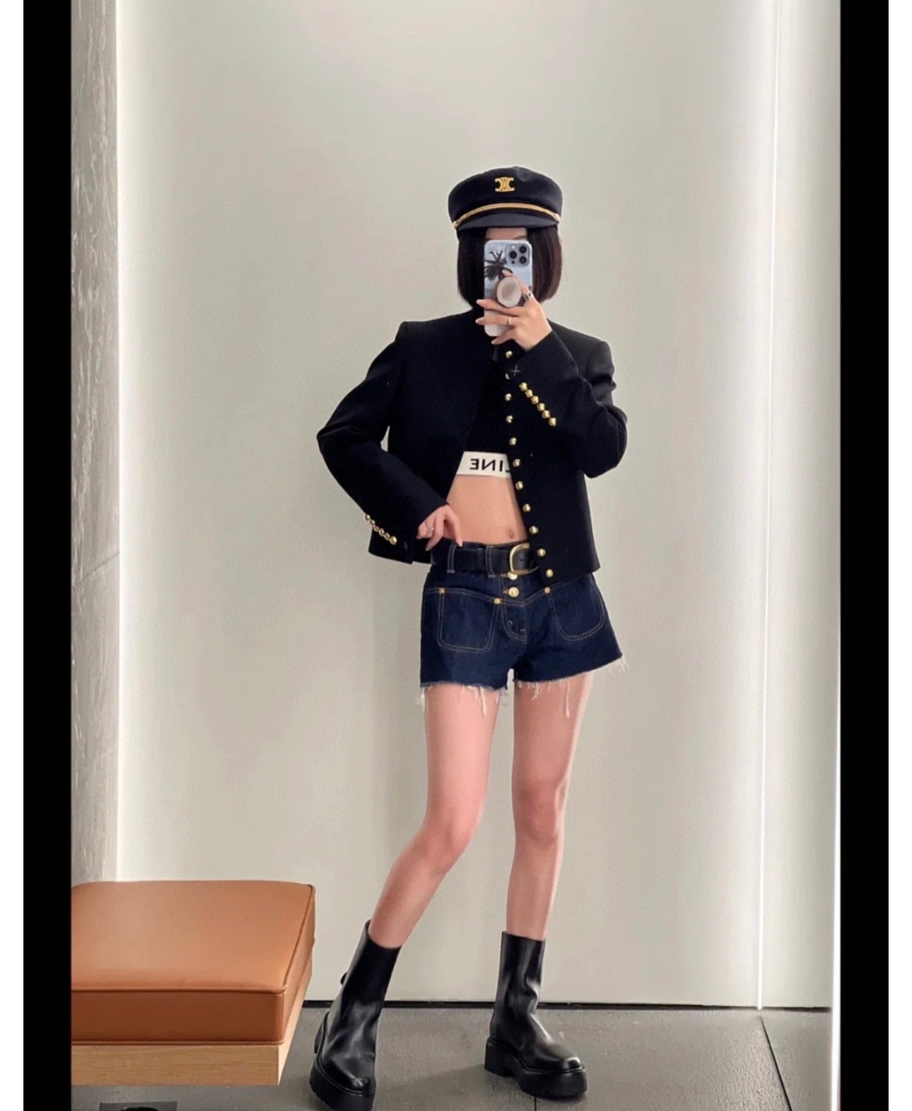 25FW latest black gold series Arc de Triomphe gold buckle decorative jacket