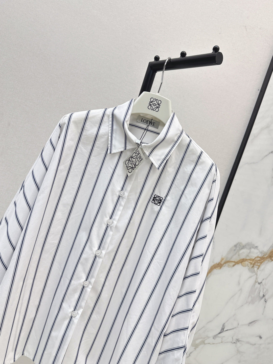 25FW new blue striped logo embroidered bat sleeve shirt