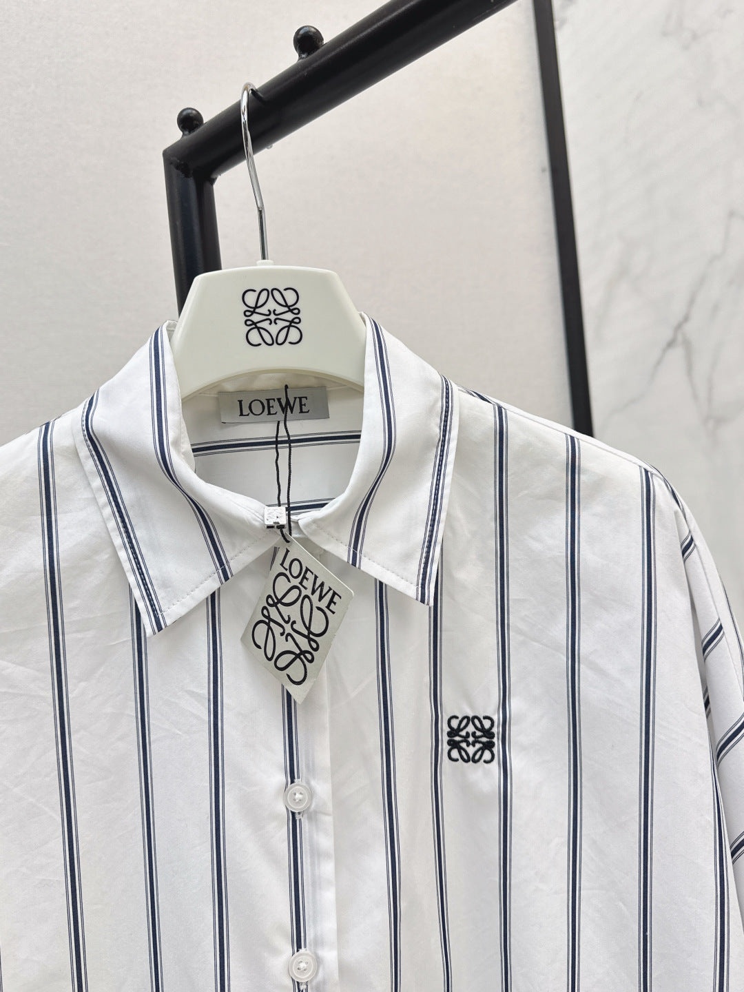 25FW new blue striped logo embroidered bat sleeve shirt