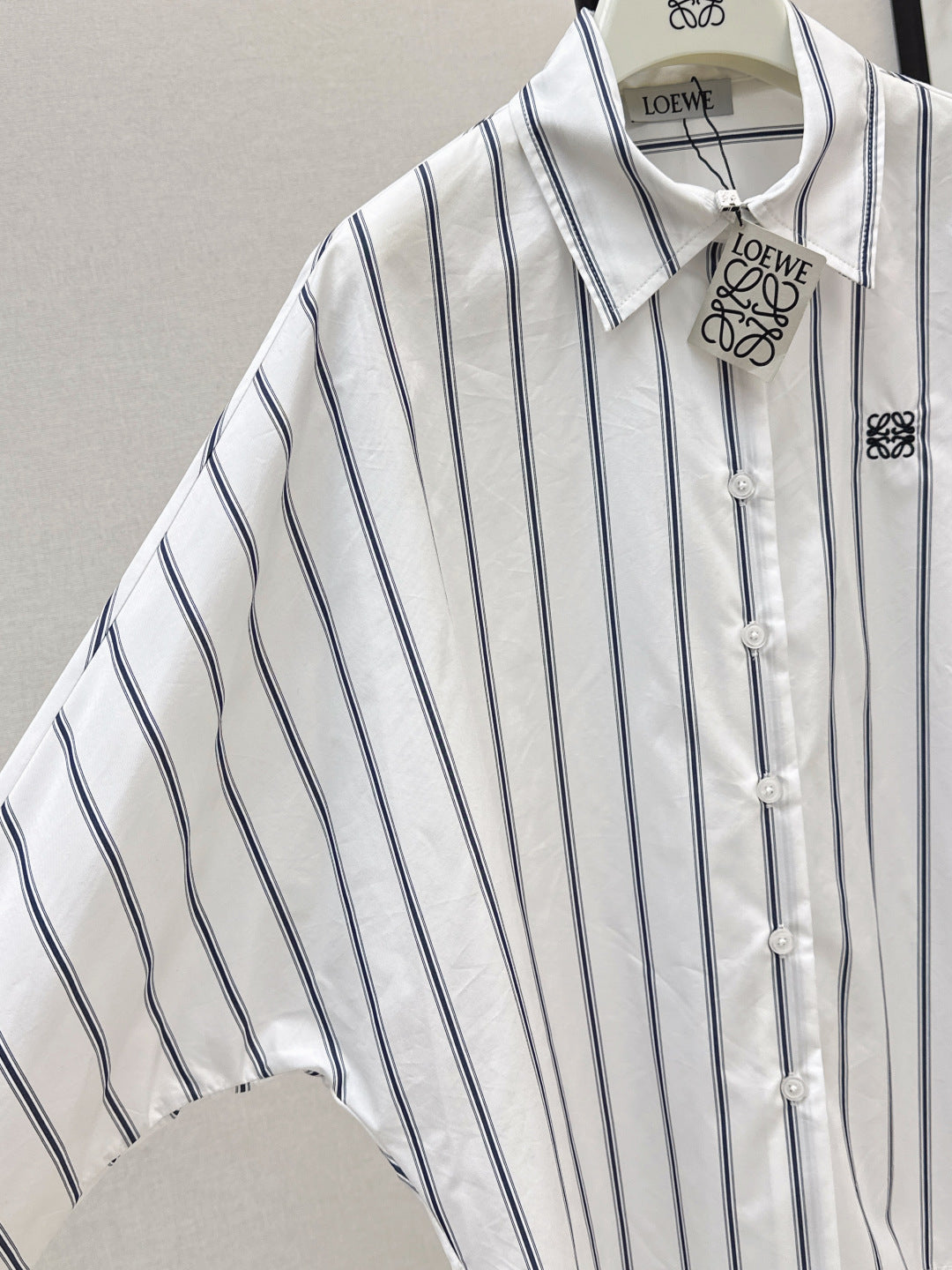 25FW new blue striped logo embroidered bat sleeve shirt