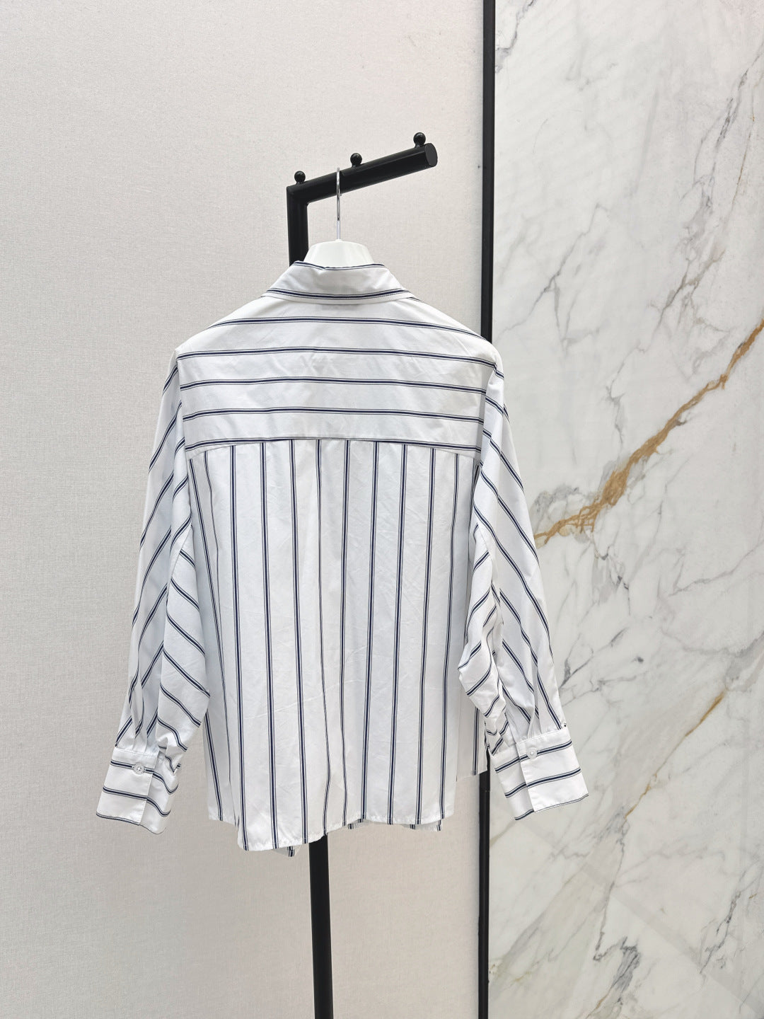 25FW new blue striped logo embroidered bat sleeve shirt