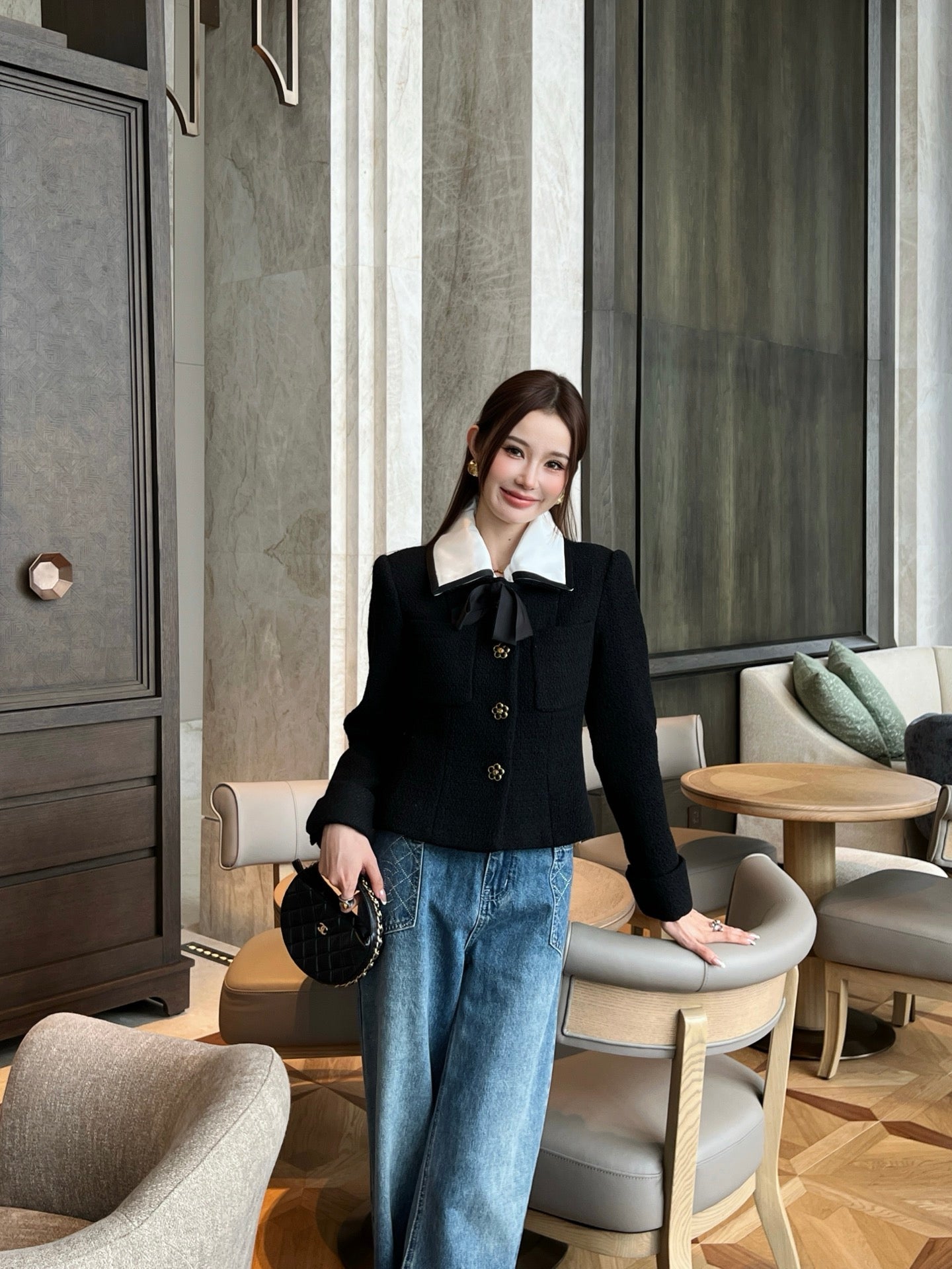 25FW new contrast color lapel jacket