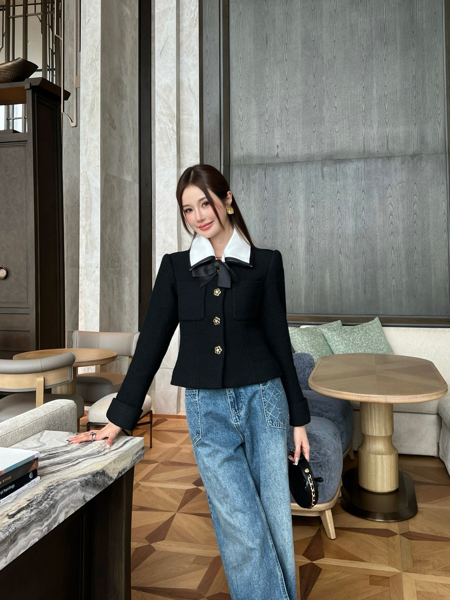 25FW new contrast color lapel jacket