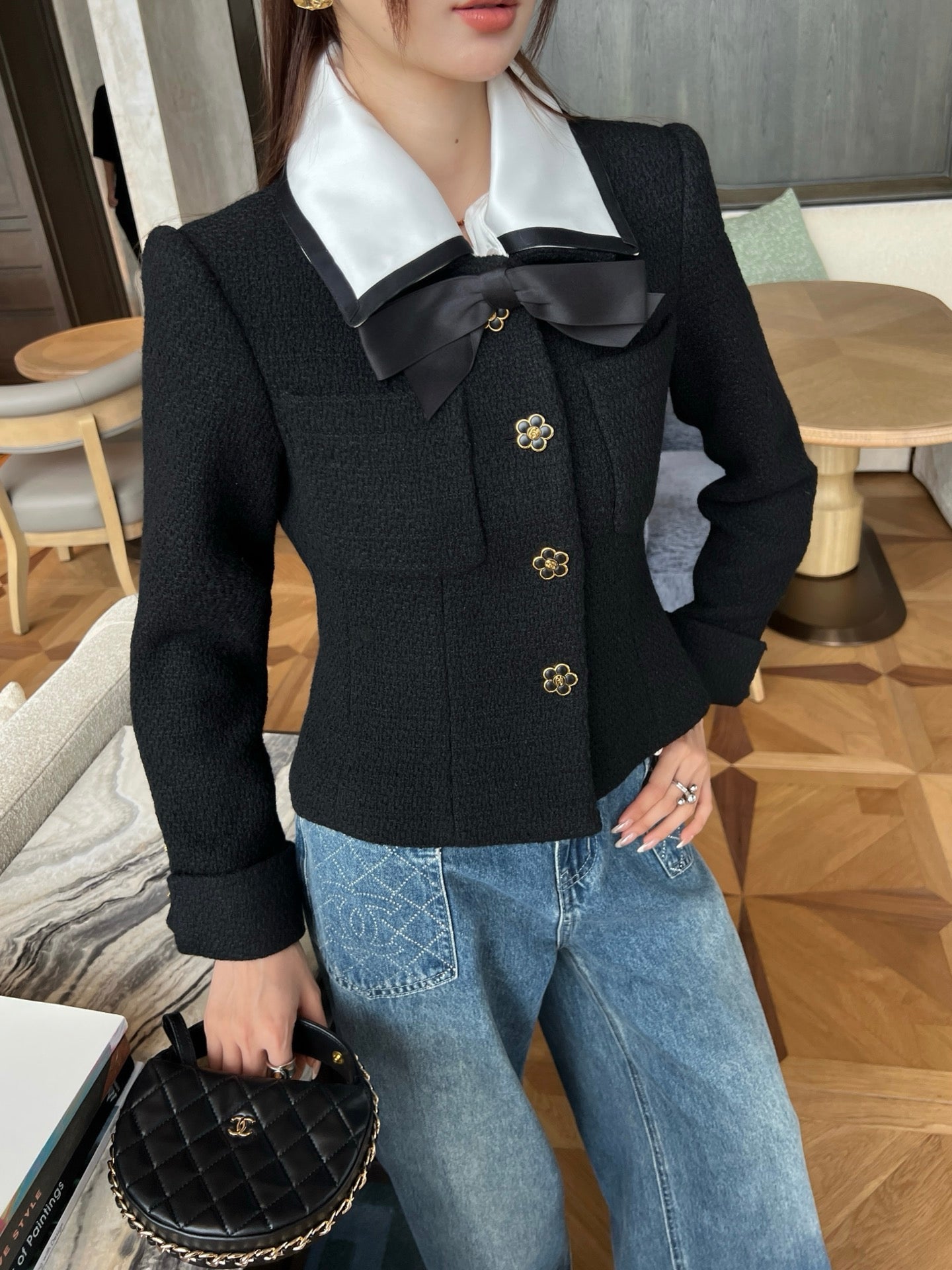 25FW new contrast color lapel jacket