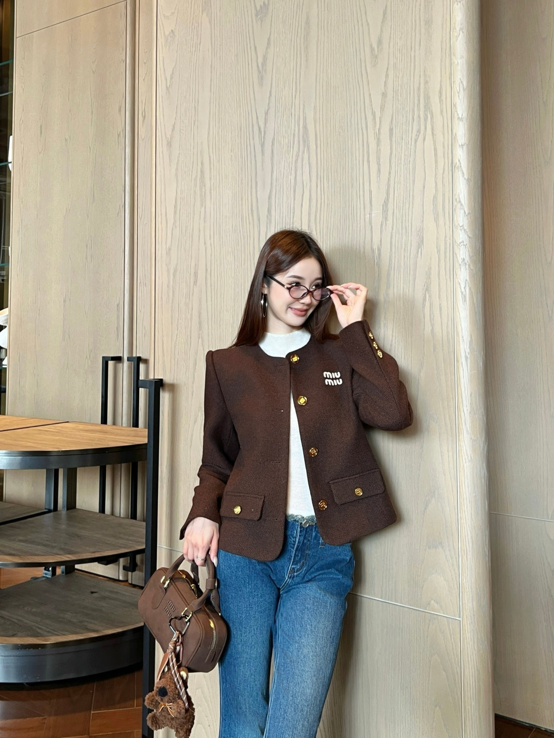 25FW New Maillard Coffee Color Round Neck Jacket