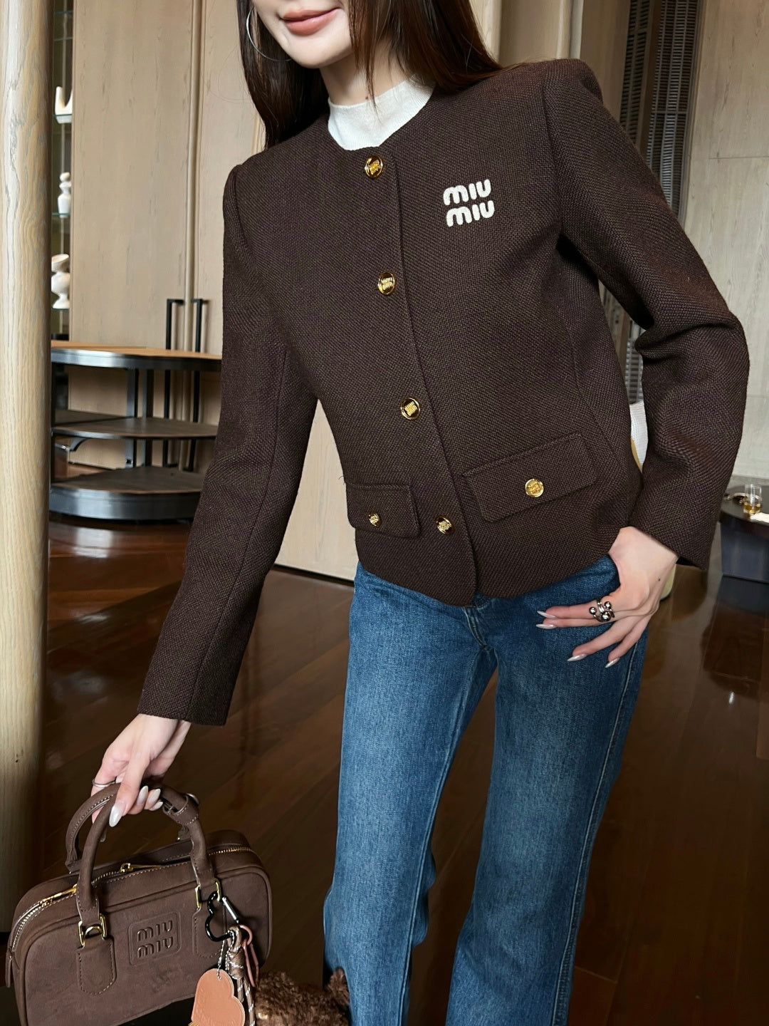 25FW New Maillard Coffee Color Round Neck Jacket