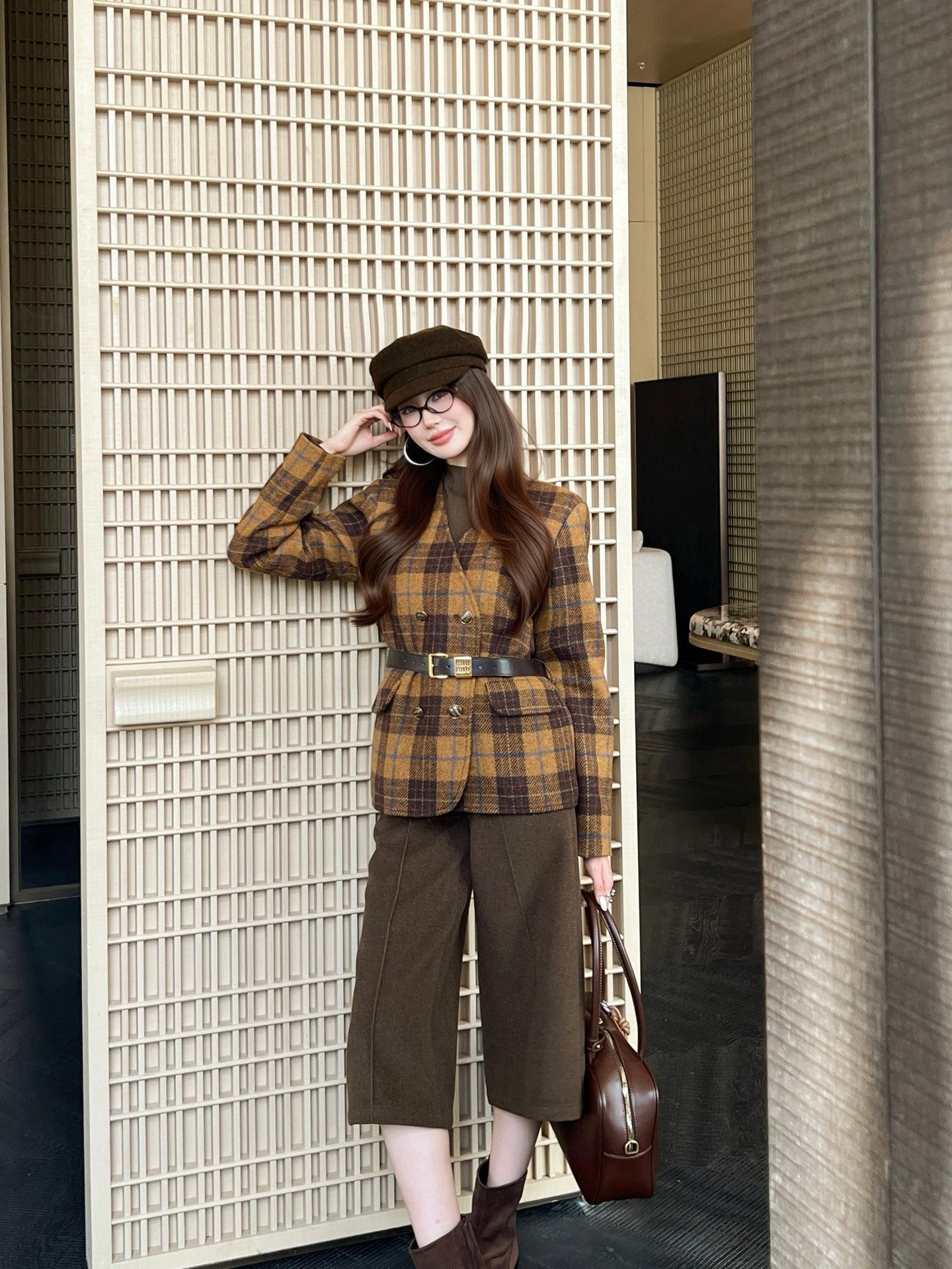25FW new wool retro plaid jacket