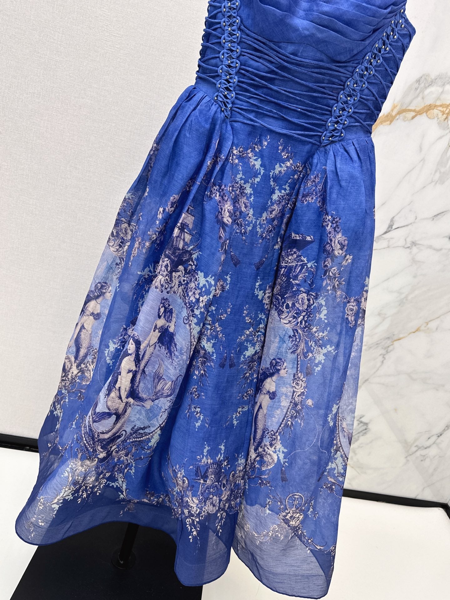 26SS latest resort style nautical blue long suspender dress