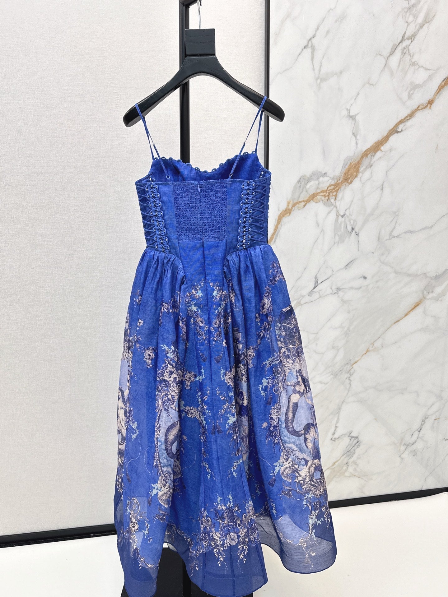 26SS latest resort style nautical blue long suspender dress