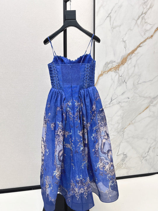 26SS latest resort style nautical blue long suspender dress