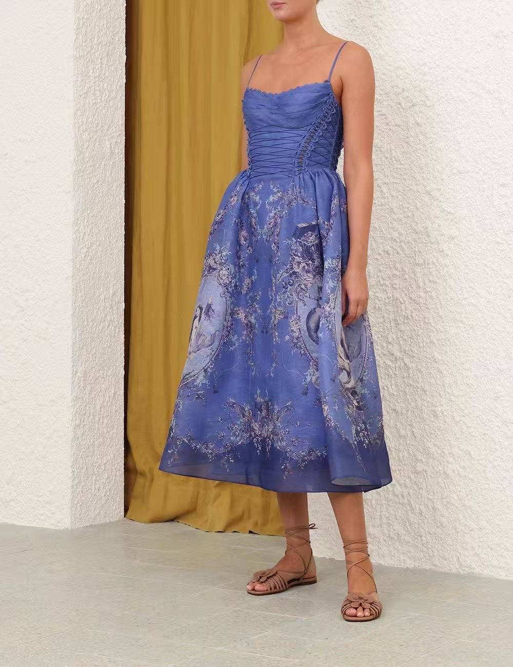 26SS latest resort style nautical blue long suspender dress