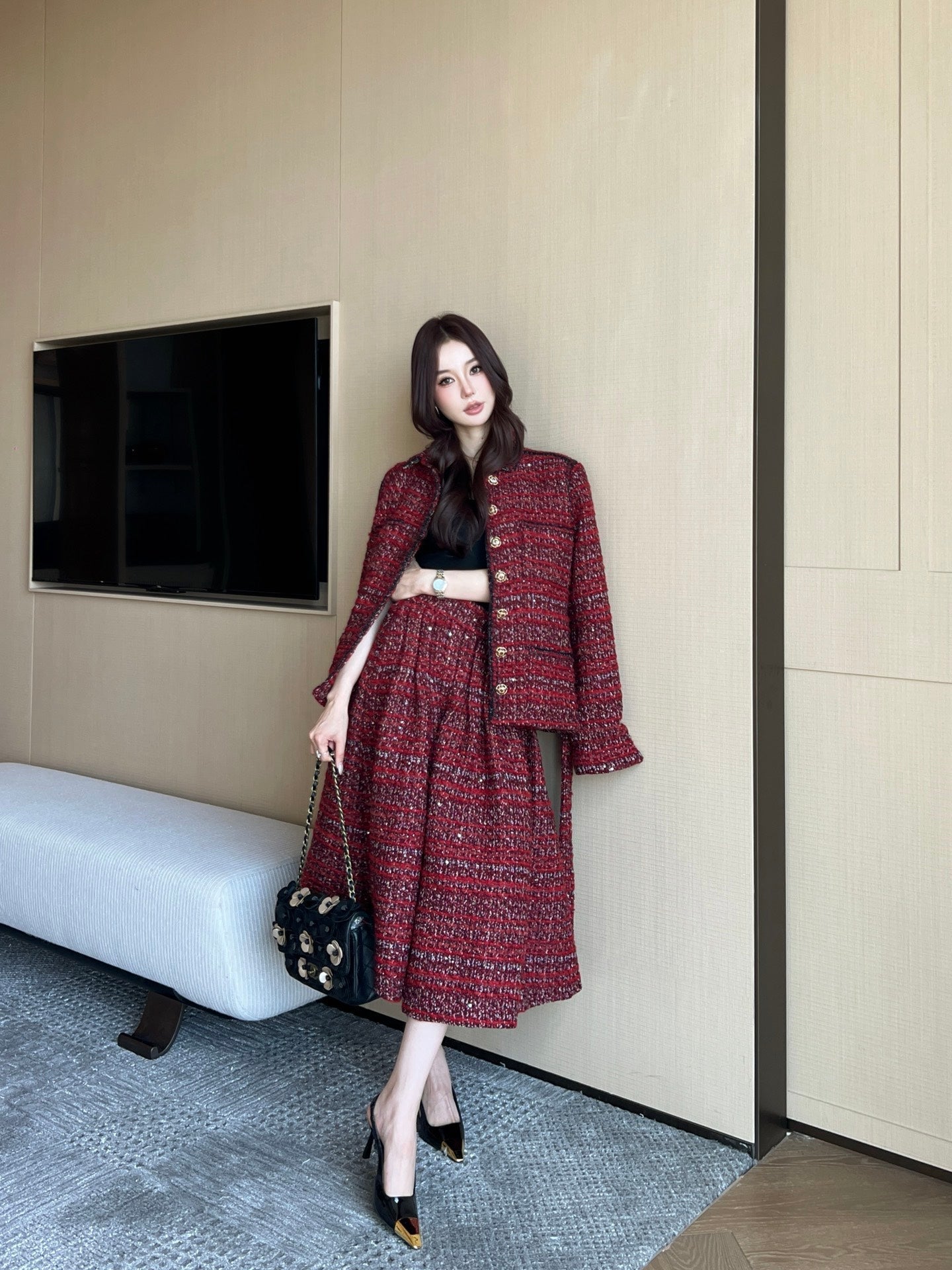 🎄Xmas🎄25FW latest temperament exquisite woven skirt