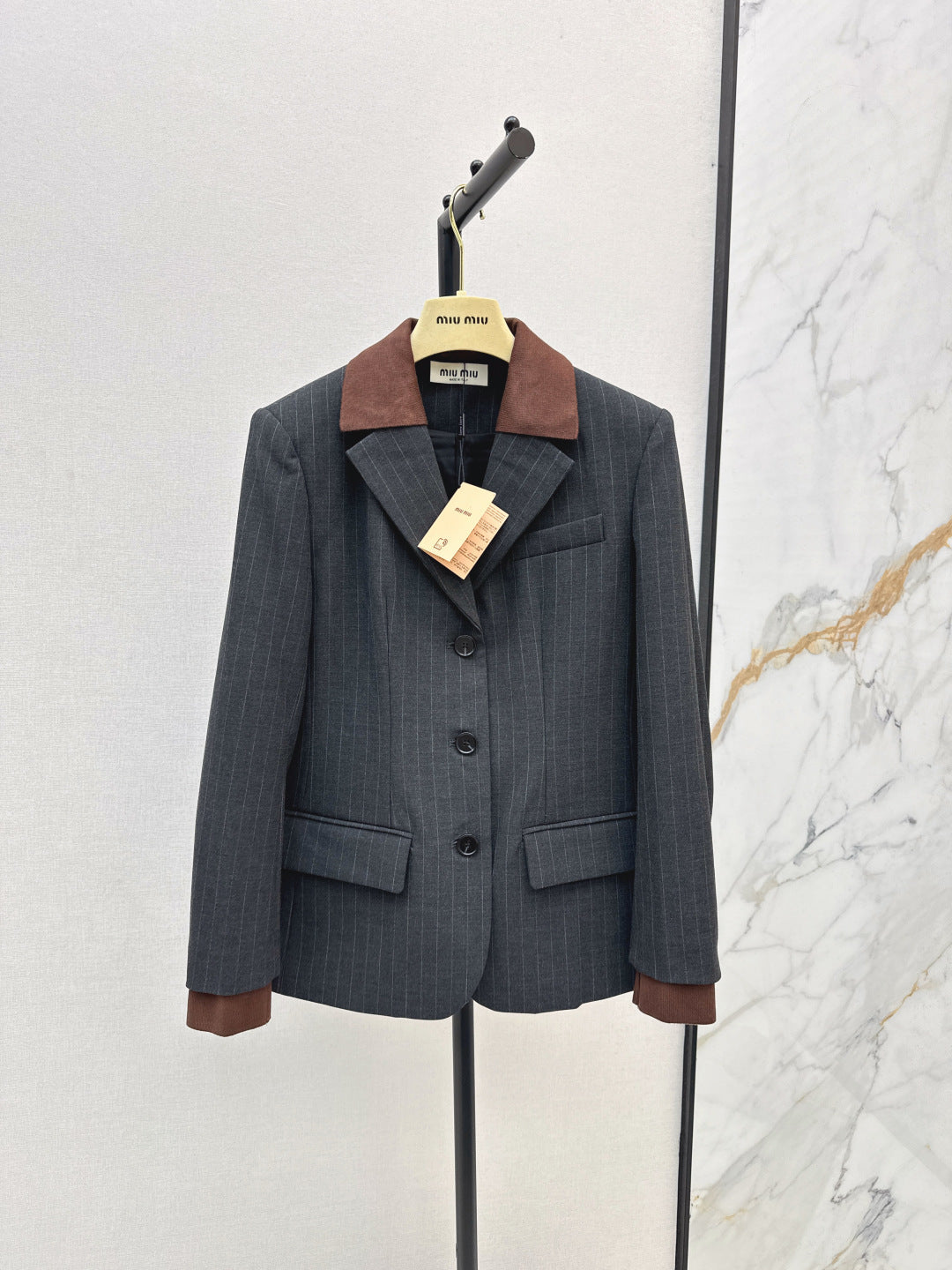 25FW new fake two-piece design collar striped suit jacket