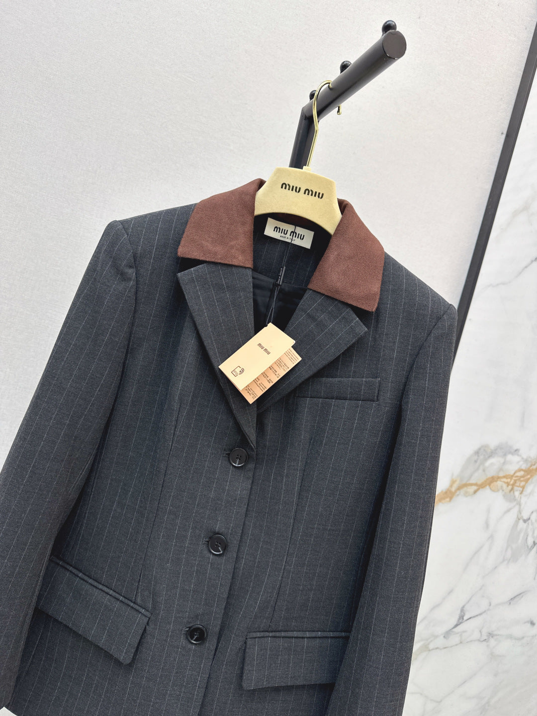 25FW new fake two-piece design collar striped suit jacket