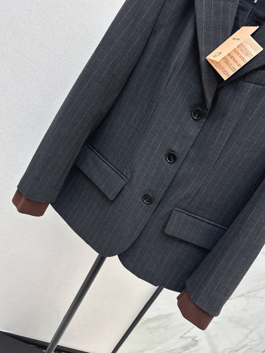 25FW new fake two-piece design collar striped suit jacket