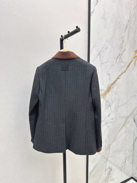 25FW new fake two-piece design collar striped suit jacket