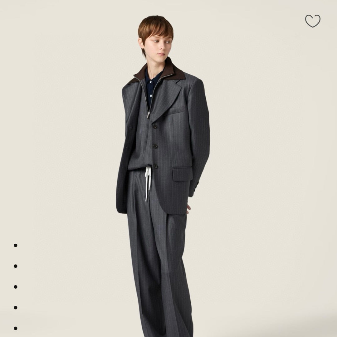 25FW new fake two-piece design collar striped suit jacket