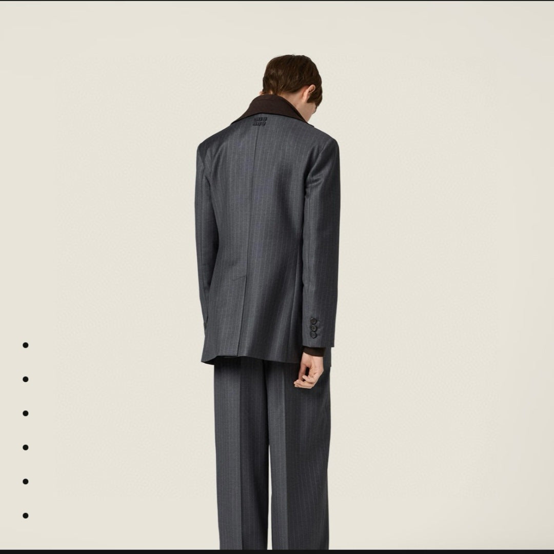 25FW new fake two-piece design collar striped suit jacket