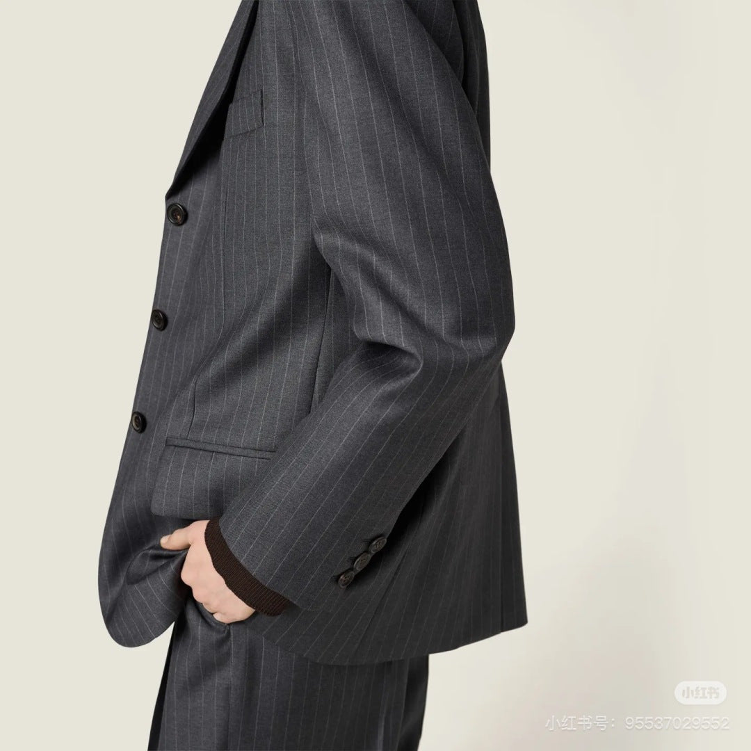 25FW new fake two-piece design collar striped suit jacket