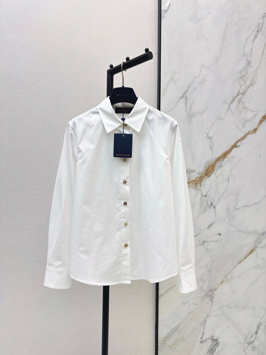 25FW new style lapel buttoned clean and simple white shirt
