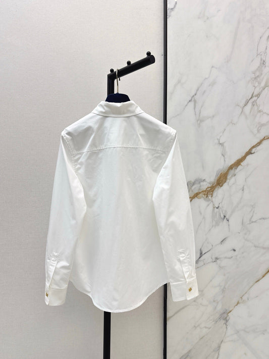 25FW new style lapel buttoned clean and simple white shirt