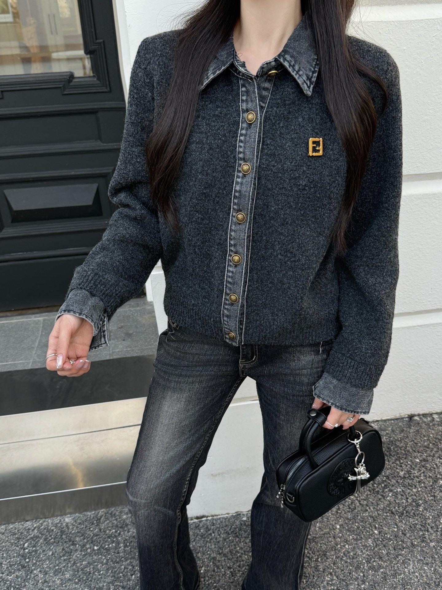 25FW  contrast denim polo sweater