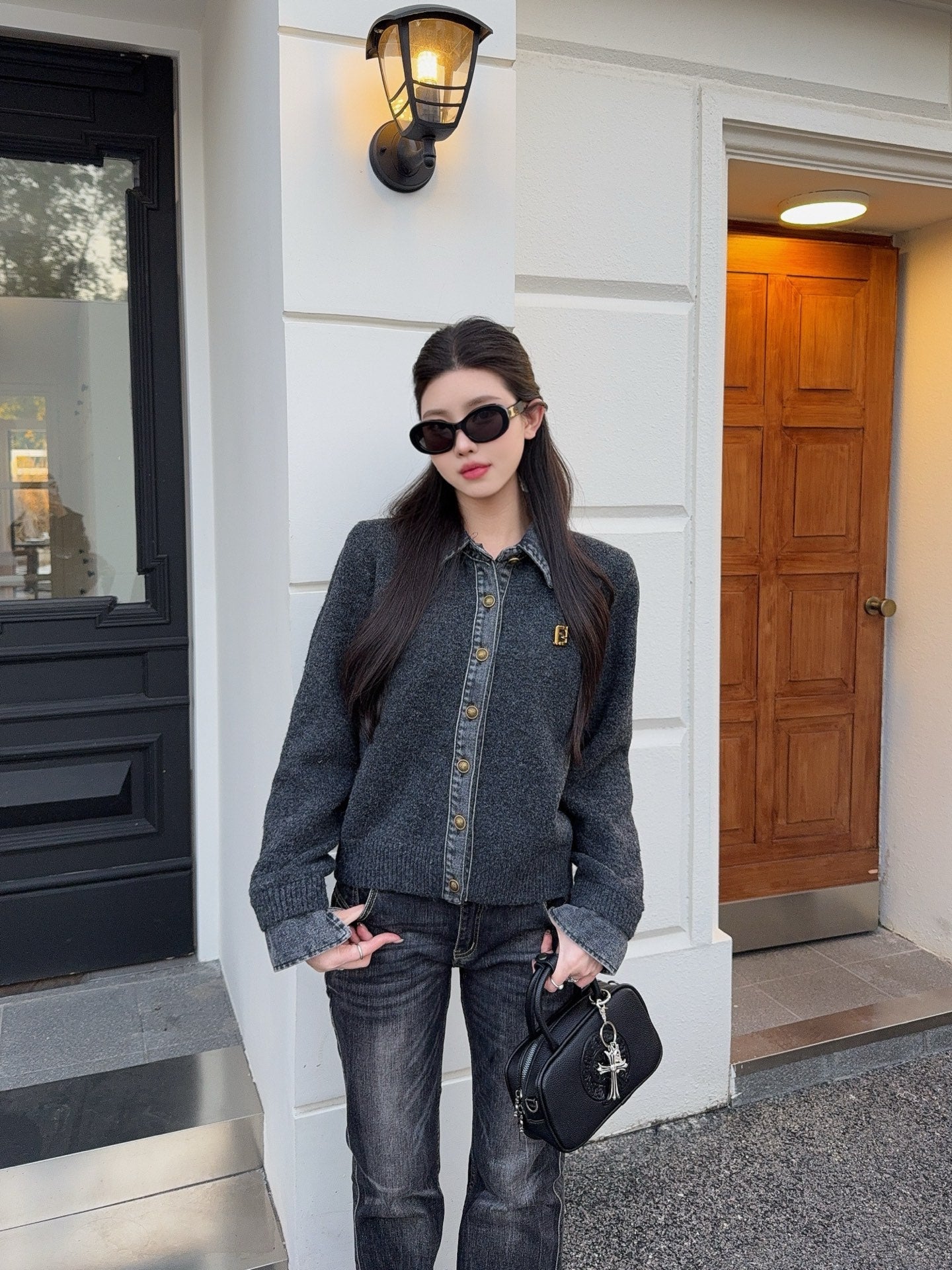 25FW  contrast denim polo sweater