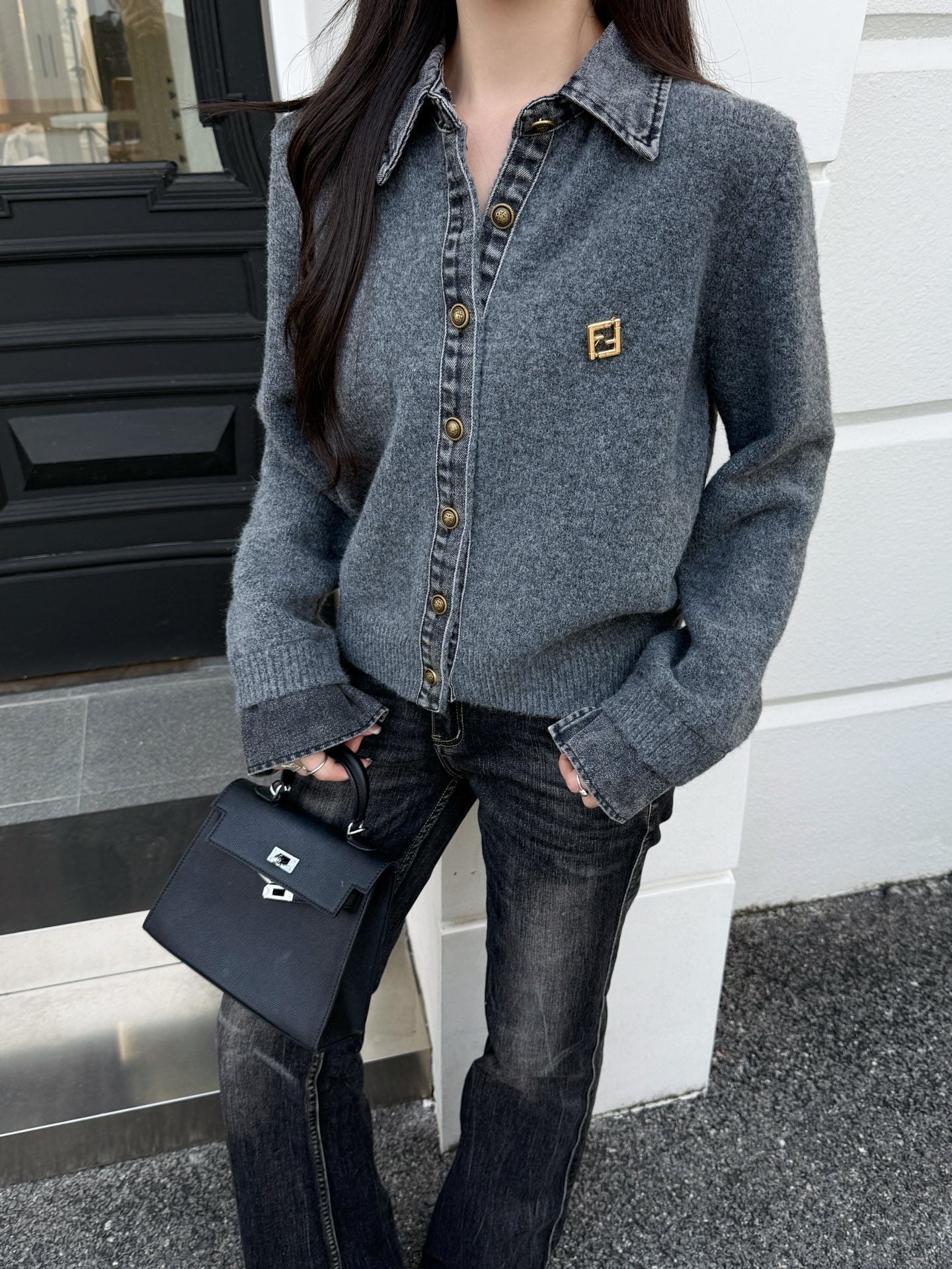 25FW  contrast denim polo sweater