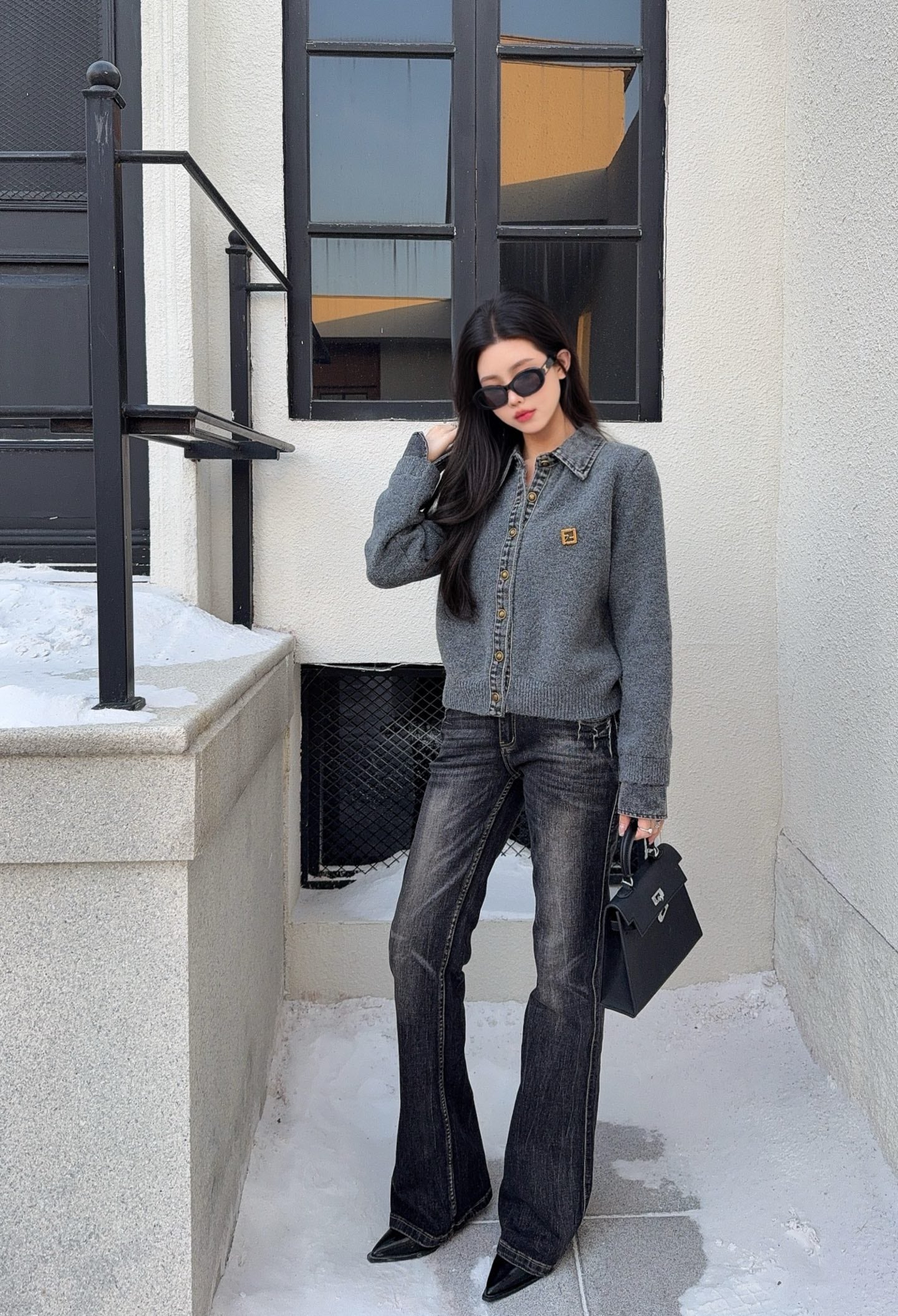 25FW  contrast denim polo sweater