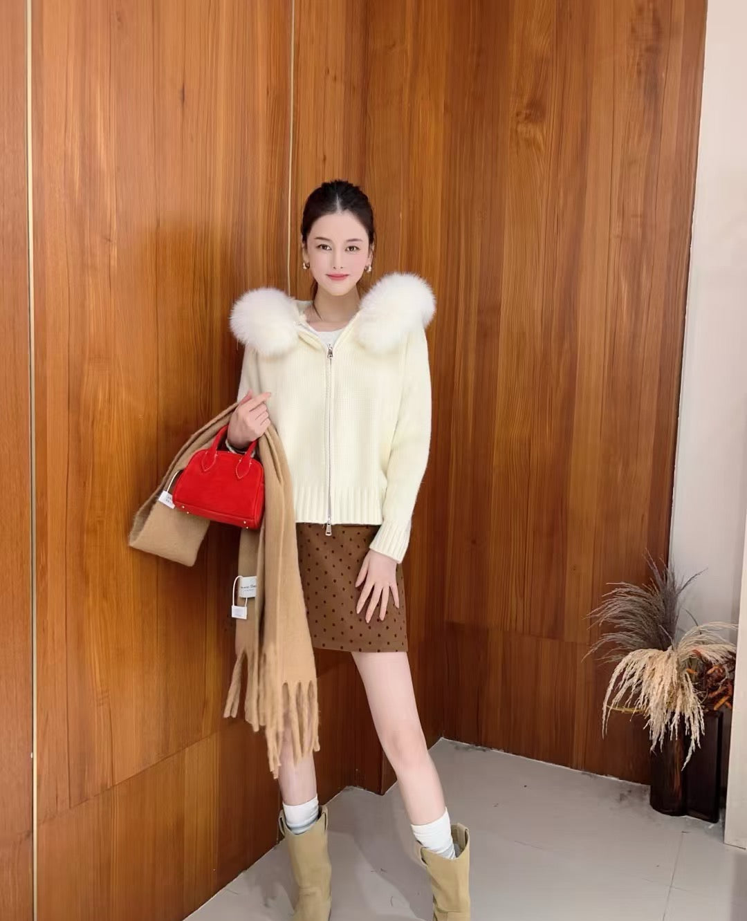 25FW  detachable fur knit cardigan