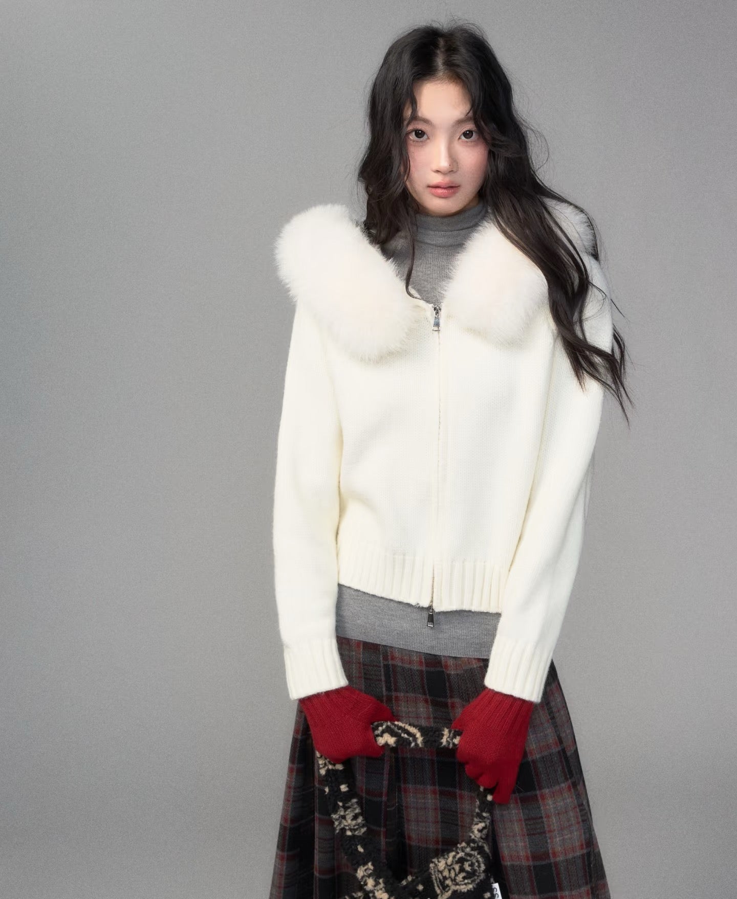 25FW  detachable fur knit cardigan