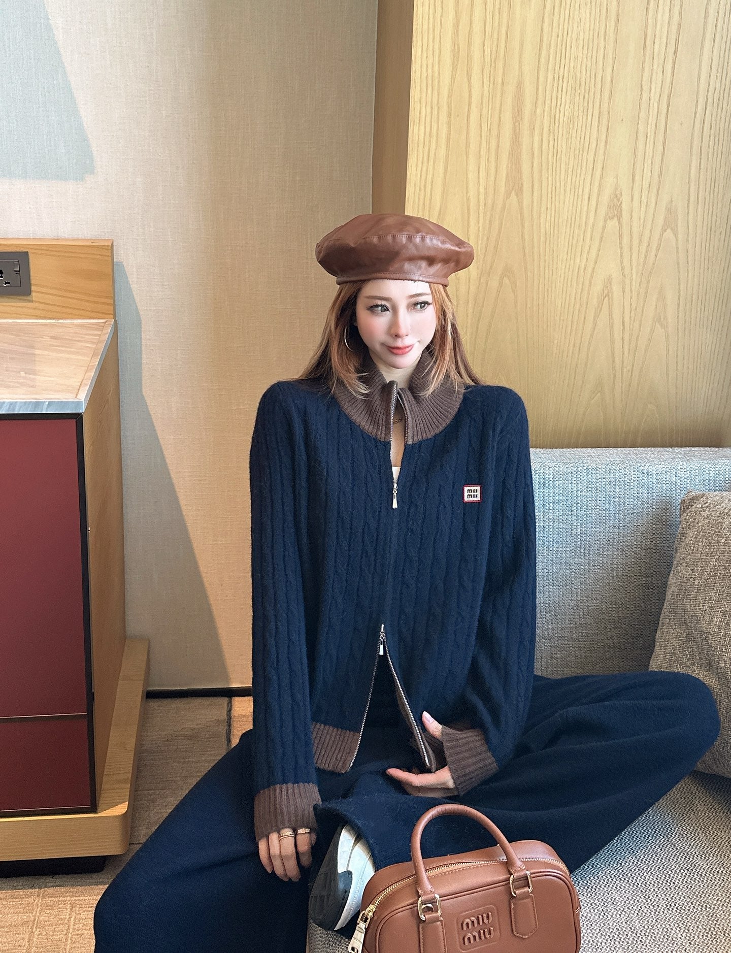 25FW  wool cardigan +wide pants outfit sets